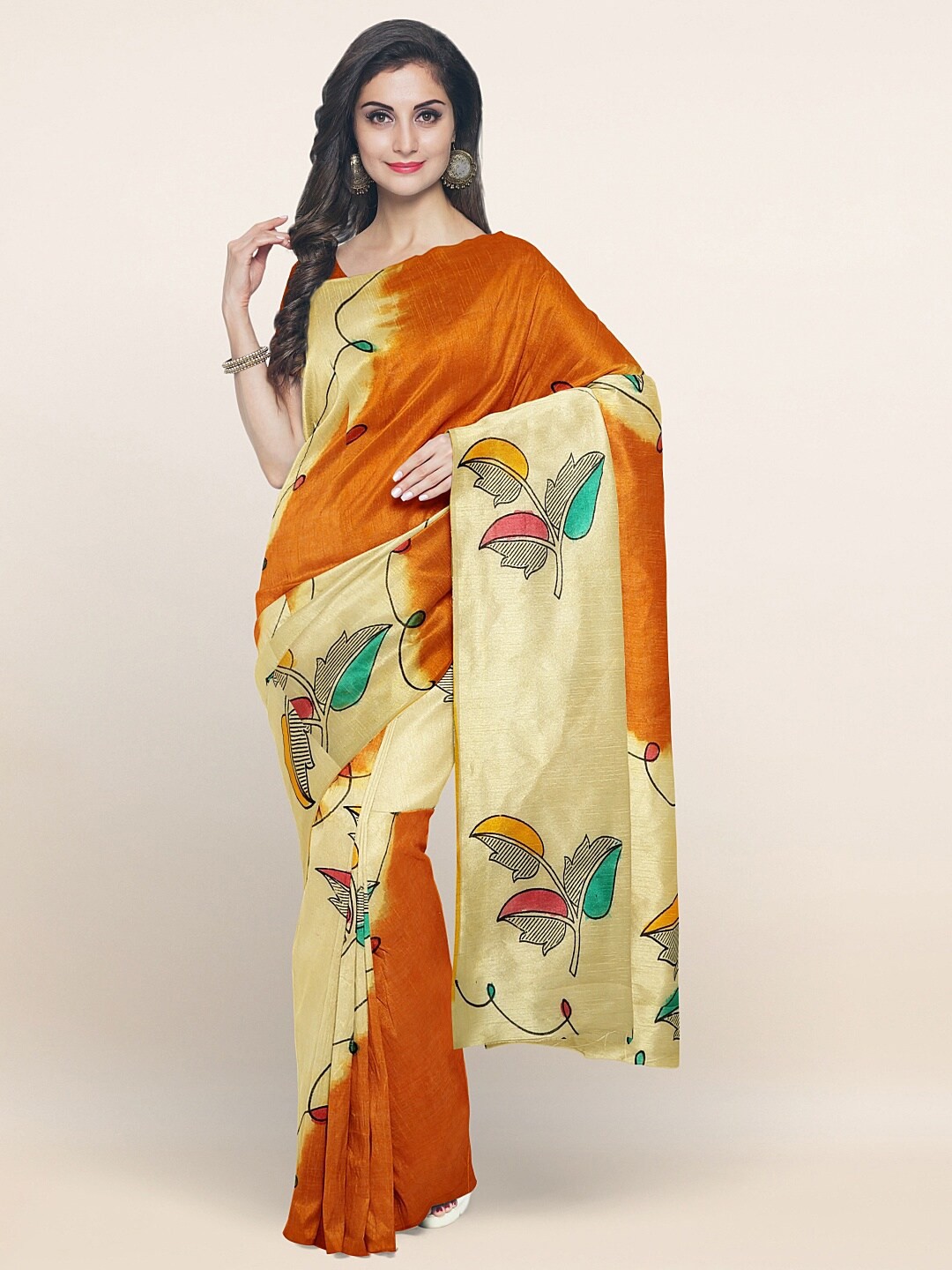 

Pothys Yellow & Orange Floral Pure Cotton Saree