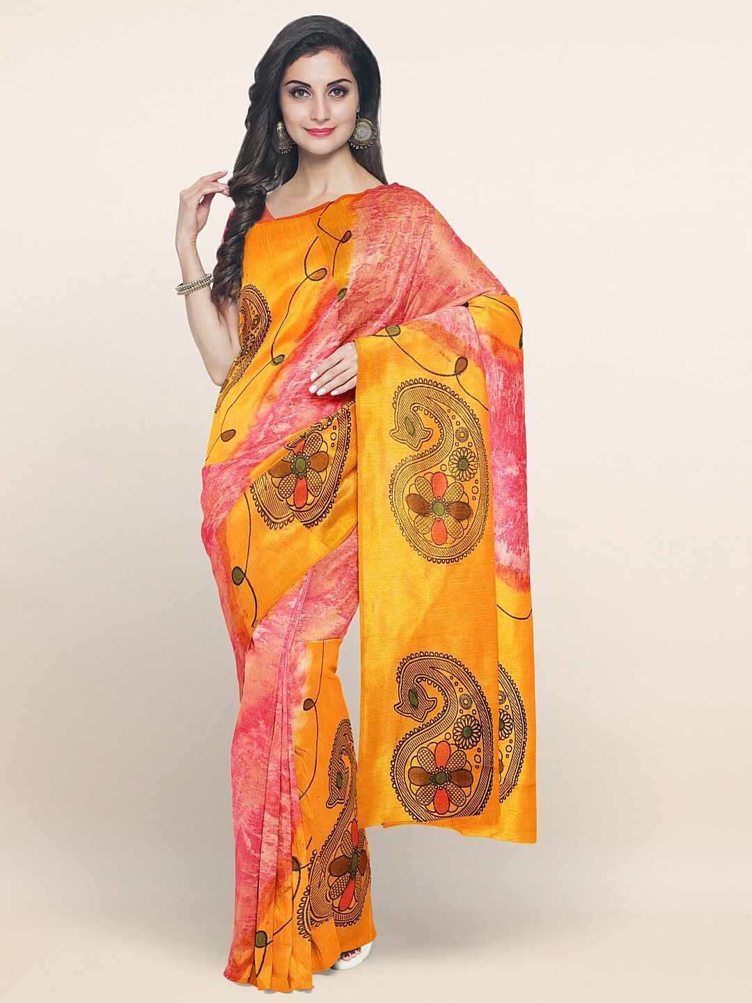

Pothys Yellow & Pink Paisley Pure Cotton Saree