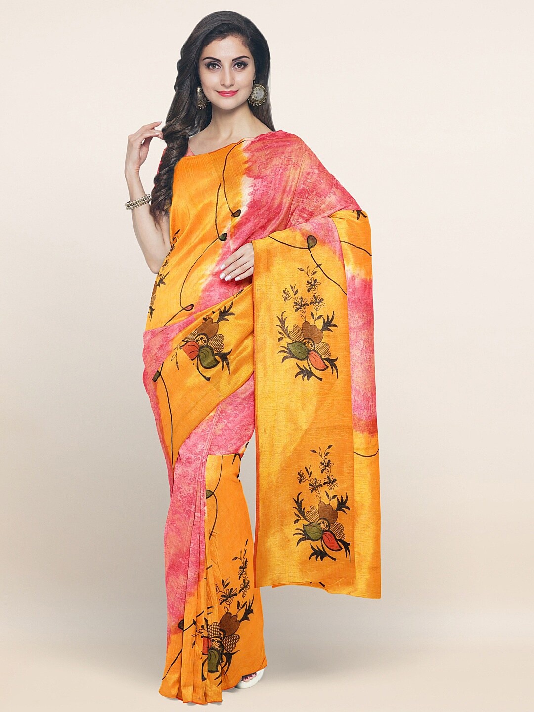

Pothys Yellow & Pink Floral Zari Border Pure Cotton Saree