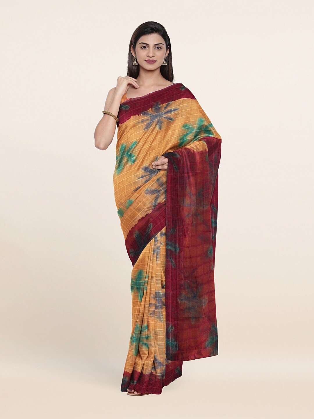 

Pothys Peach-Coloured & Maroon Pure Cotton Saree