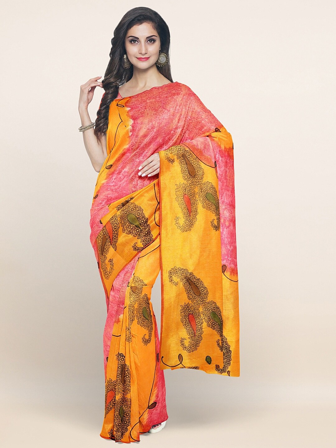 

Pothys Yellow & Pink Paisley Pure Cotton Saree