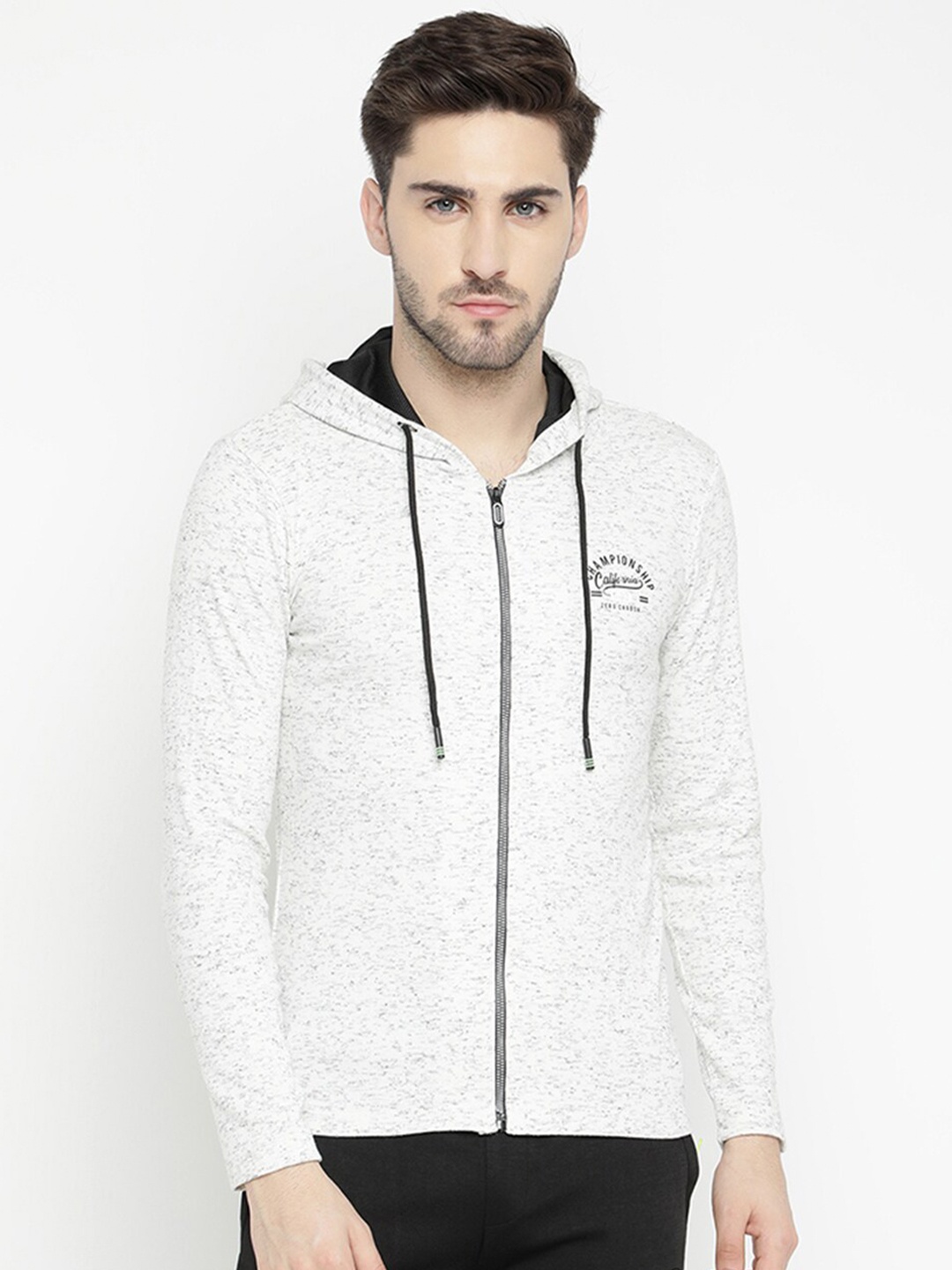 

V2 Value & Variety Men Grey Melange Solid Cotton Hooded T-shirt