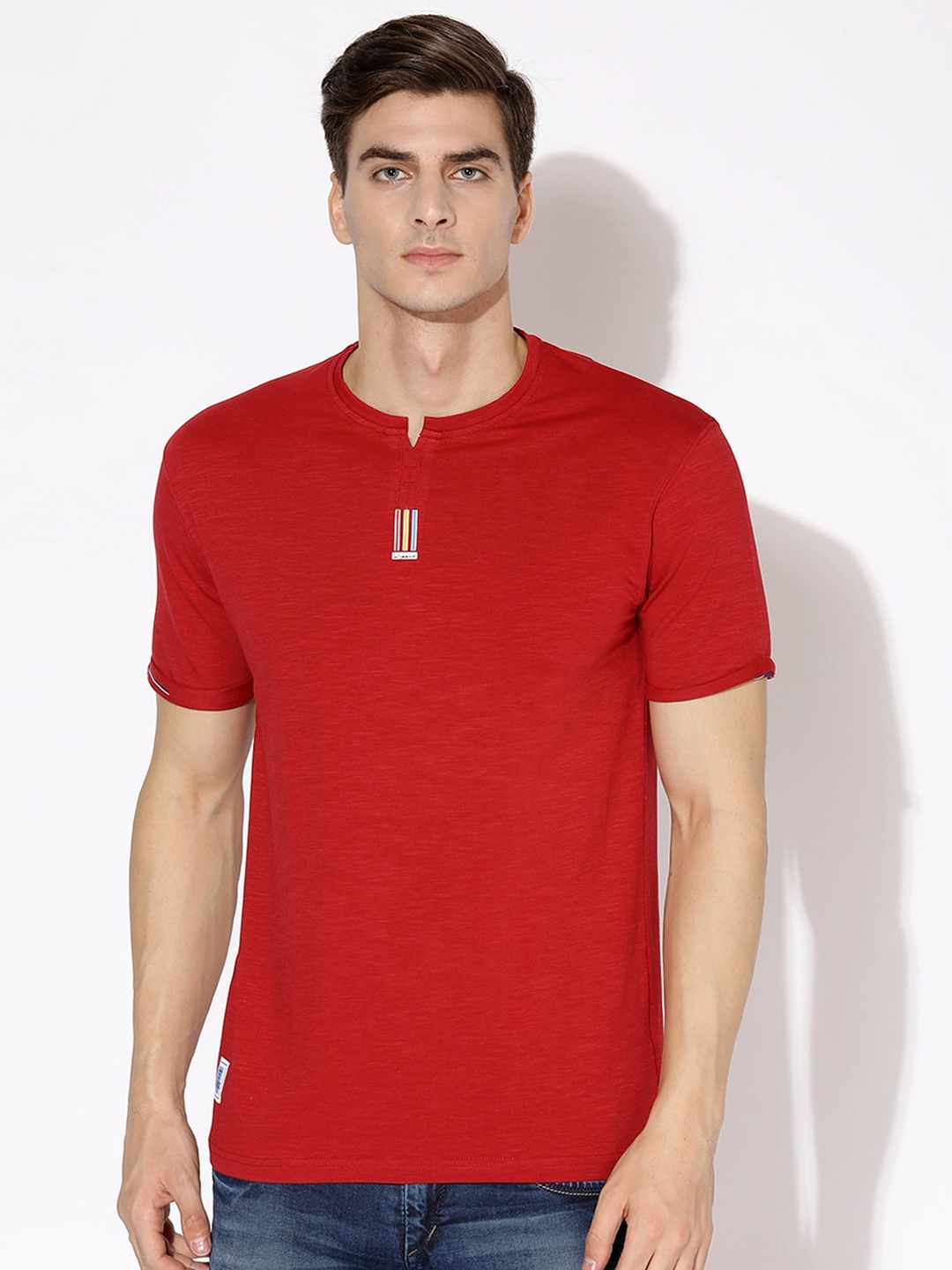 

V2 Value & Variety Men Red Solid Cotton Regular Fit T-shirt
