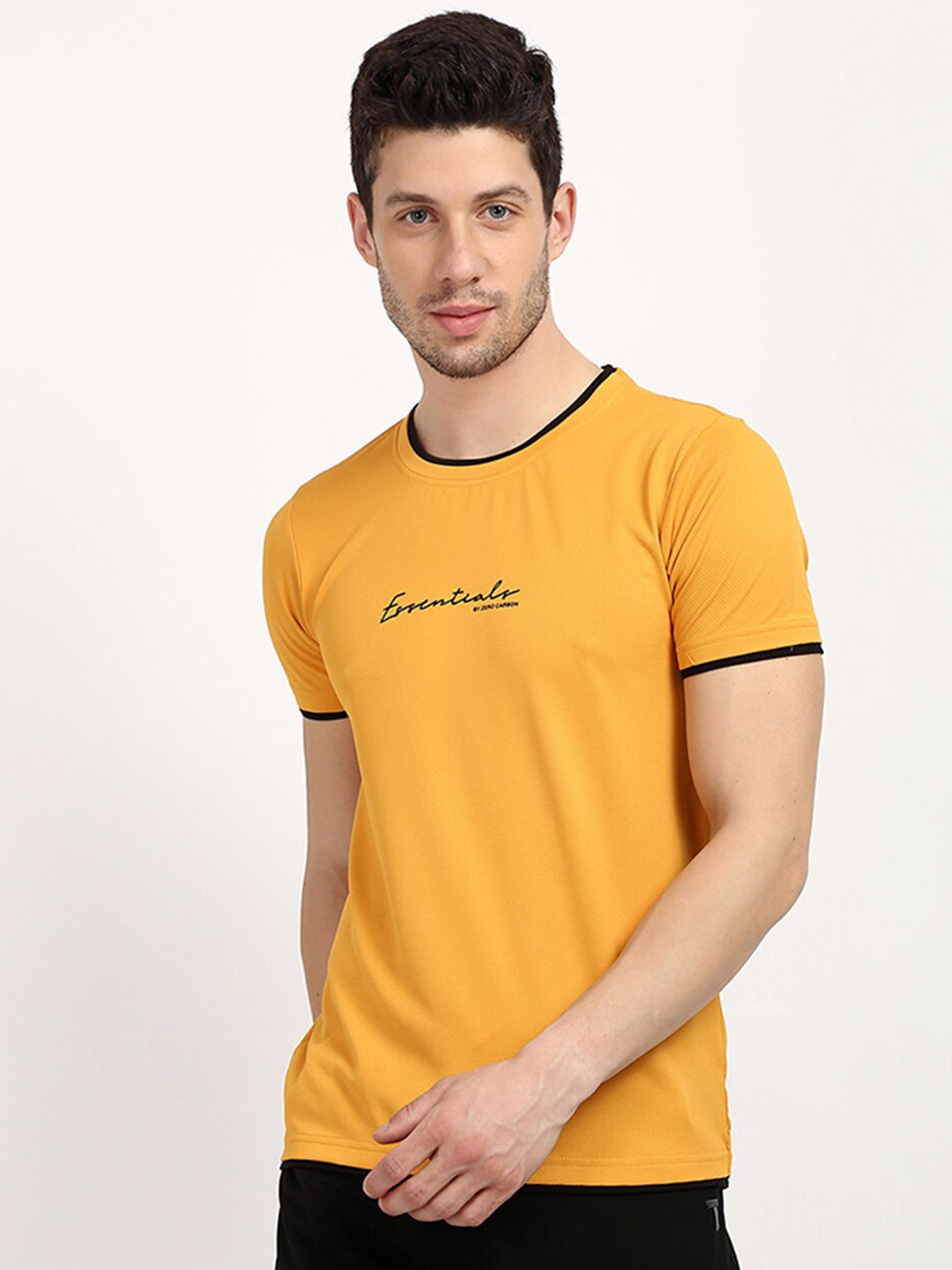 

V2 Value & Variety Men Mustard Yellow & Black Typography Printed T-shirt