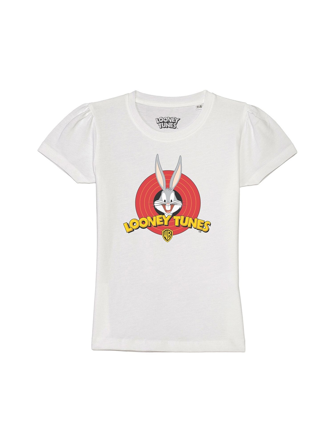 

Looney Tunes by Wear Your Mind Girls White Looney Tunes Printed Puff Sleeves Pure Cotton T-shirt