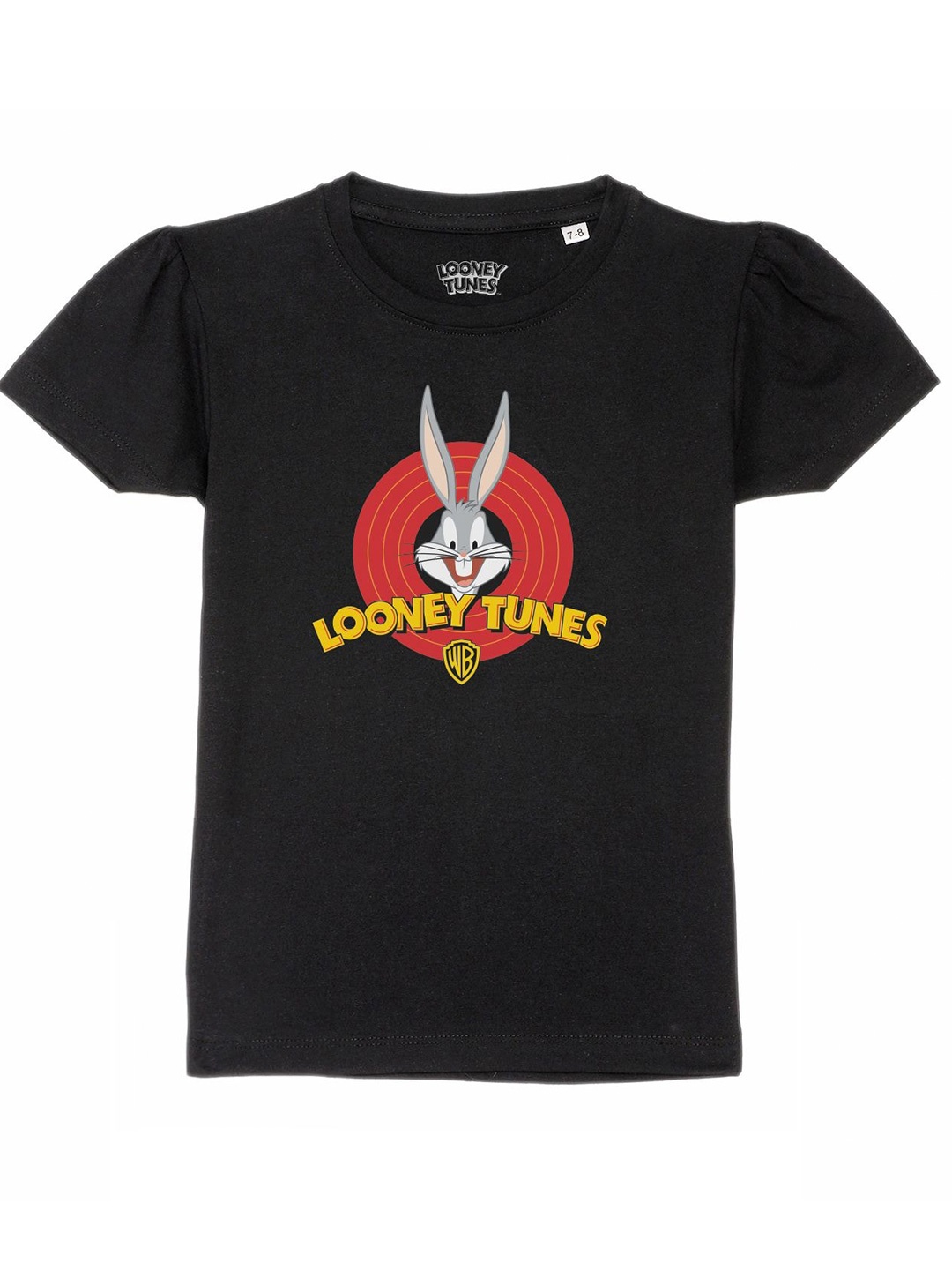

Looney Tunes by Wear Your Mind Girls Black Bugs Bunny Printed Puff Sleeves T-shirt