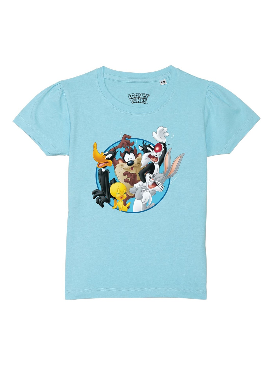 

Looney Tunes by Wear Your Mind Girls Blue Printed Pure Cotton T-shirt