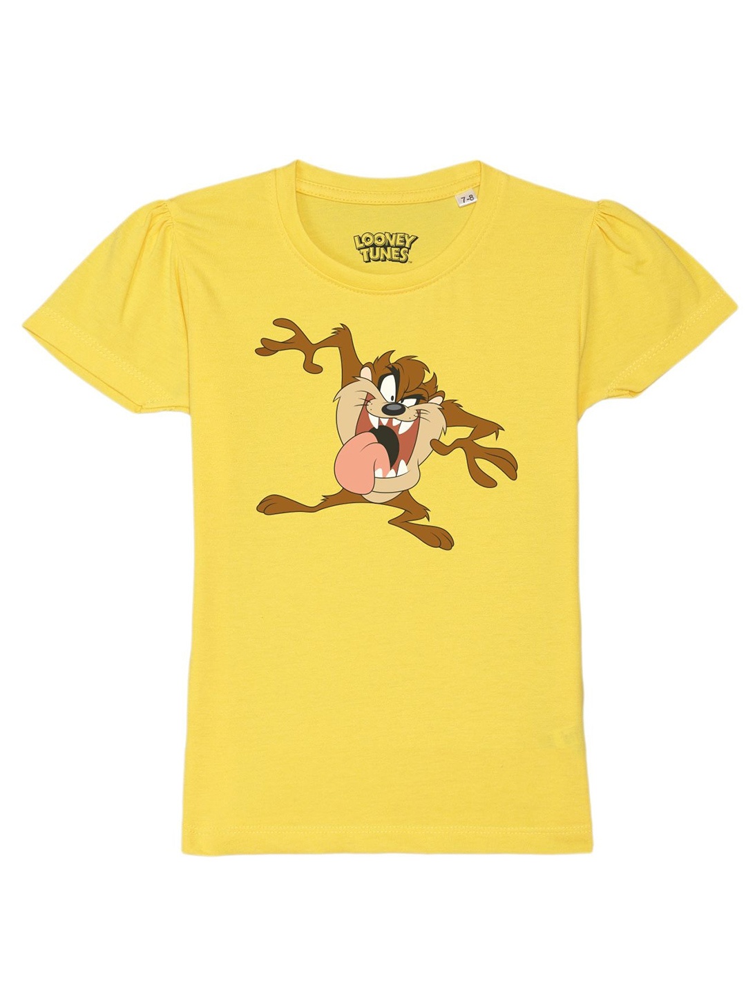 

Looney Tunes by Wear Your Mind Girls Yellow Printed Pure Cotton Puff Sleeves T-shirt