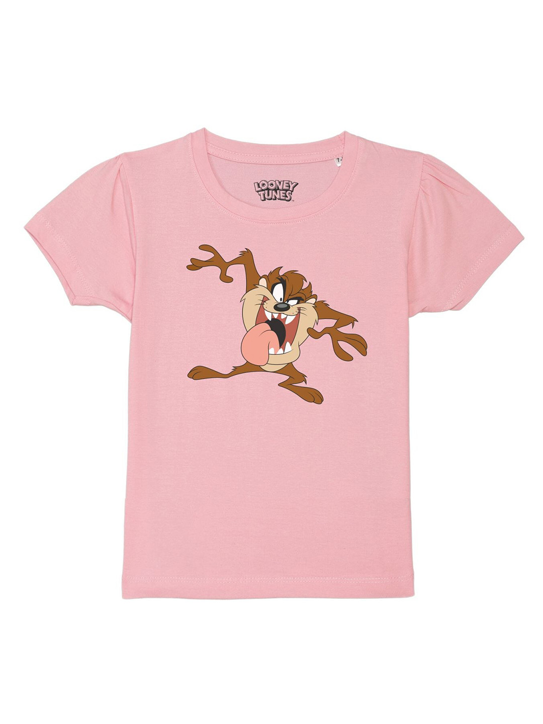 

Looney Tunes by Wear Your Mind Girls Pink & Brown Looney Tunes Printed Puff Sleeves T-shirt