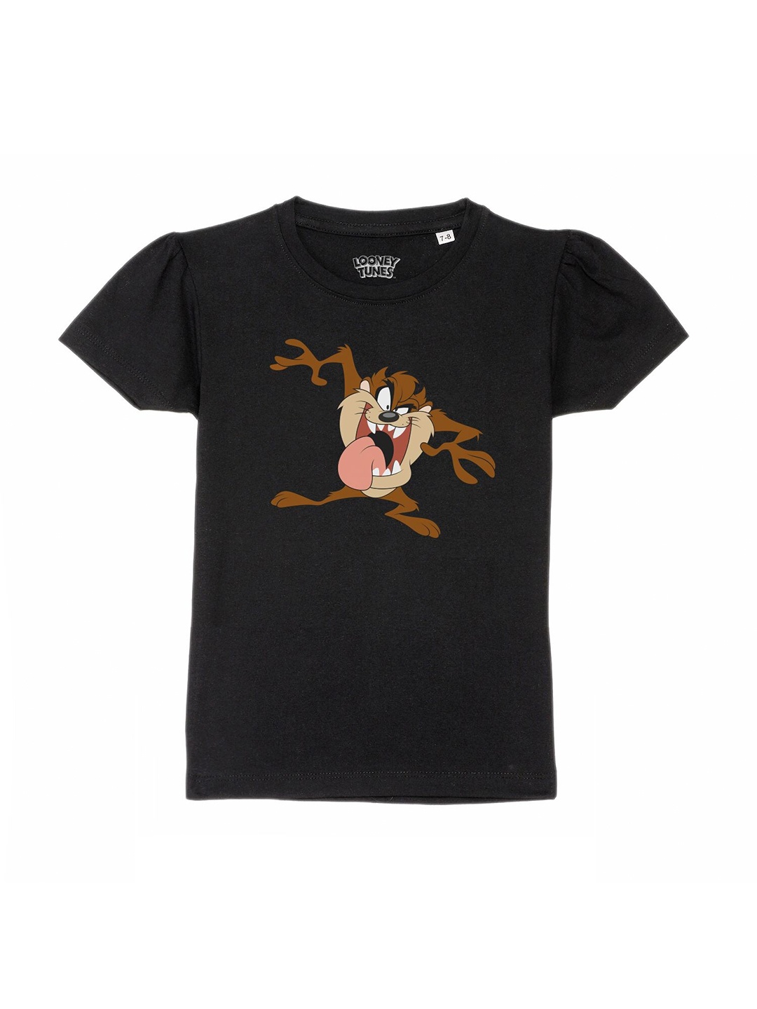 

Looney Tunes by Wear Your Mind Girls Black & Brown Looney Tunes Printed Puff Sleeves T-shirt