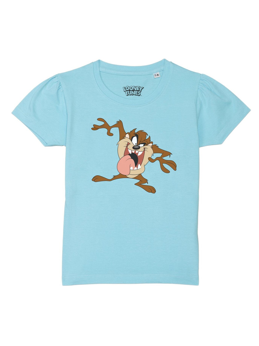 

Looney Tunes by Wear Your Mind Girls Blue Printed Puff Sleeves Pure Cotton T-shirt
