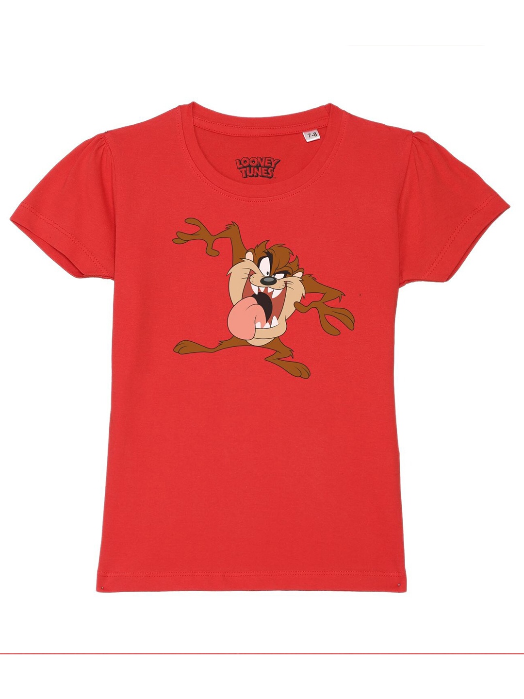 

Looney Tunes by Wear Your Mind Girls Red & Brown Looney Tunes Printed Puff Sleeves T-shirt