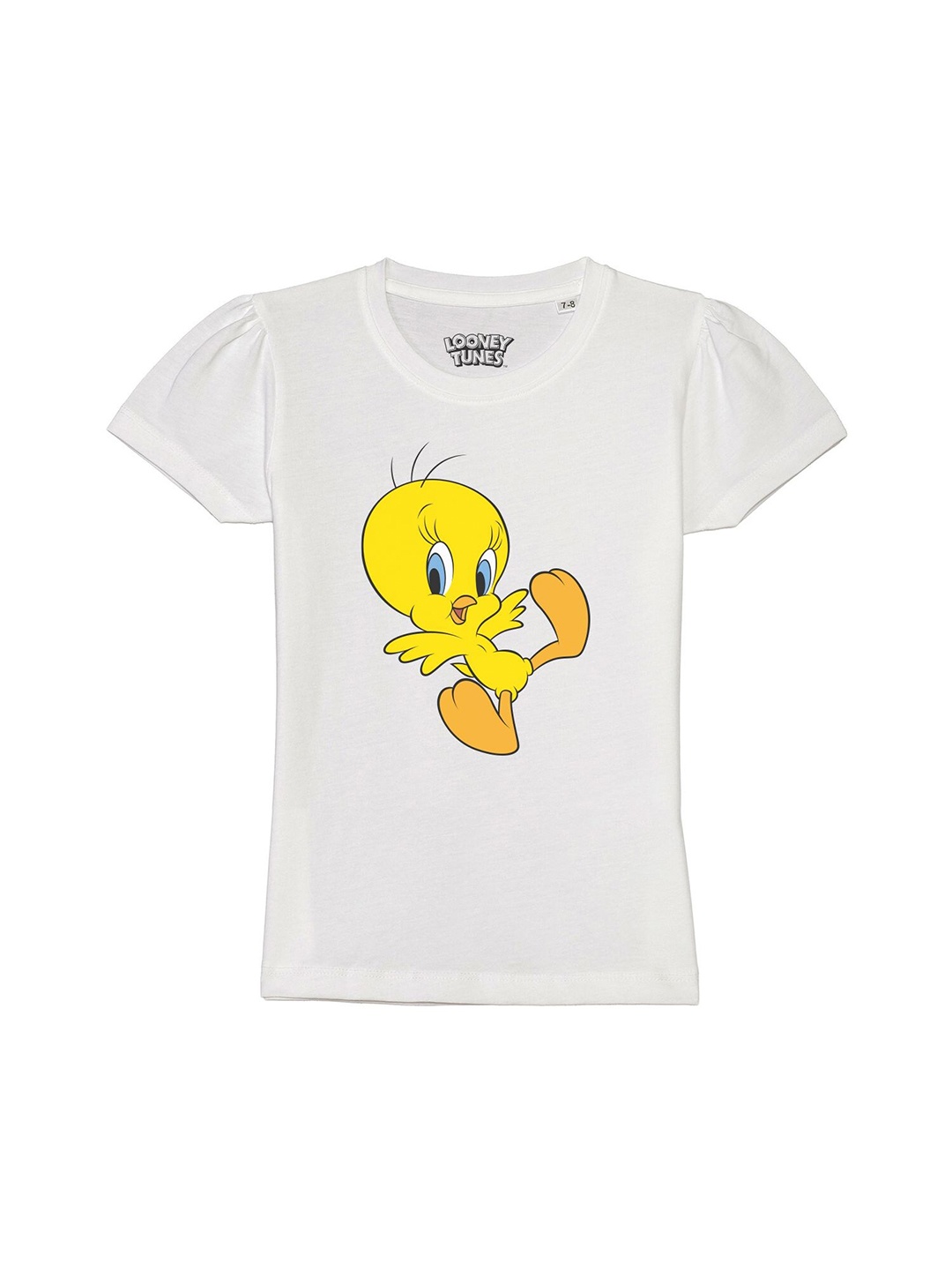 

Looney Tunes by Wear Your Mind Girls White Tweety Printed Puff Sleeves T-shirt