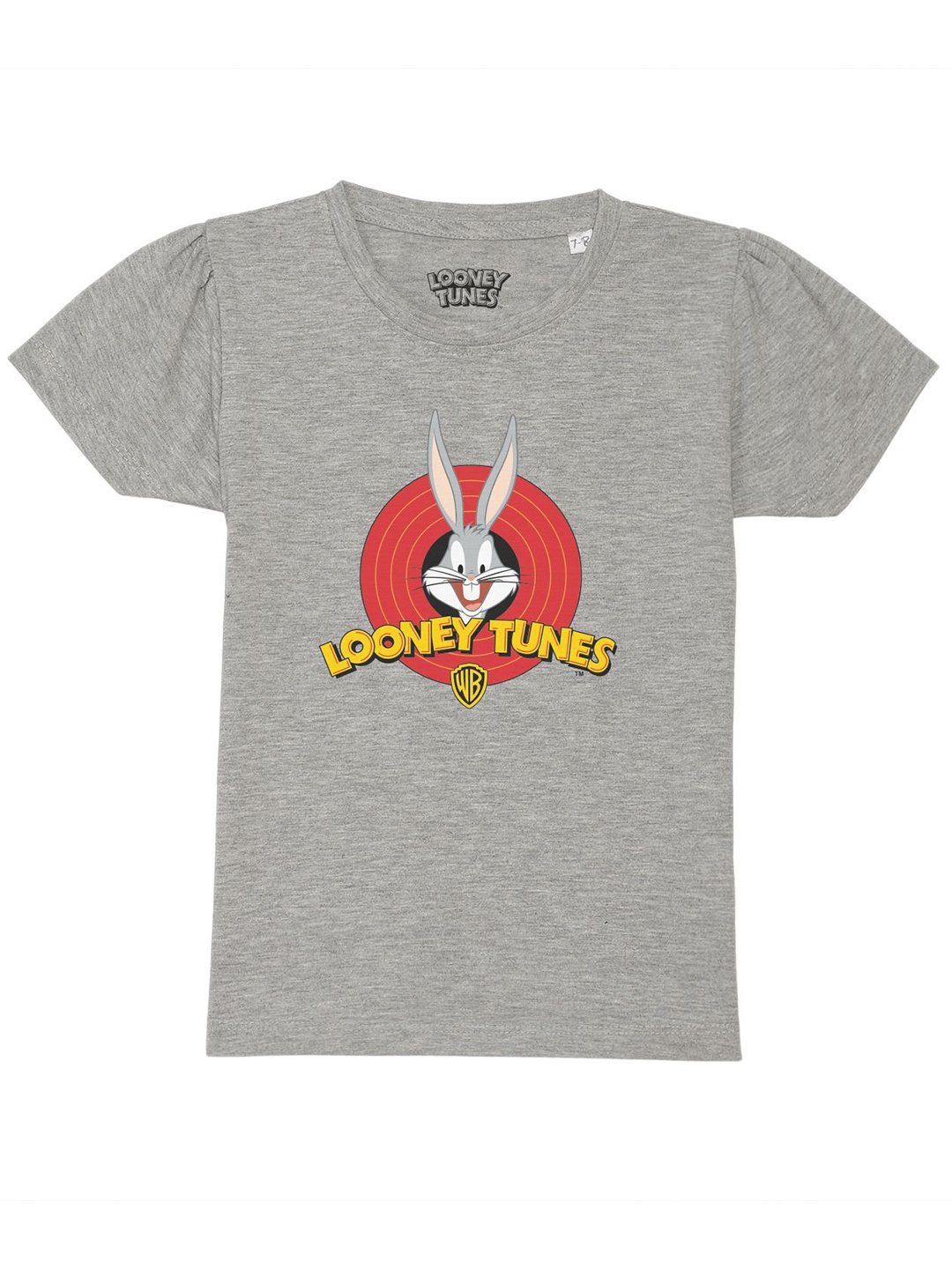 

Looney Tunes by Wear Your Mind Girls Grey Looney Tunes Printed Puff Sleeves Pure Cotton T-shirt