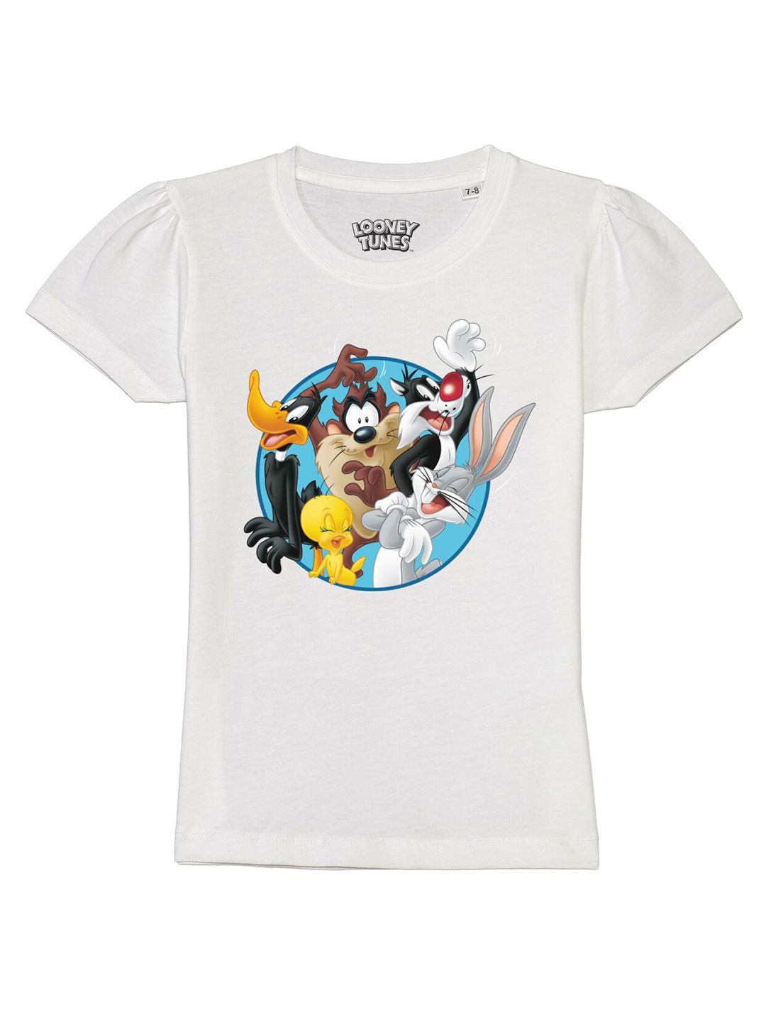 

Looney Tunes by Wear Your Mind Girls White & Blue Looney Tunes Printed Cotton T-shirt