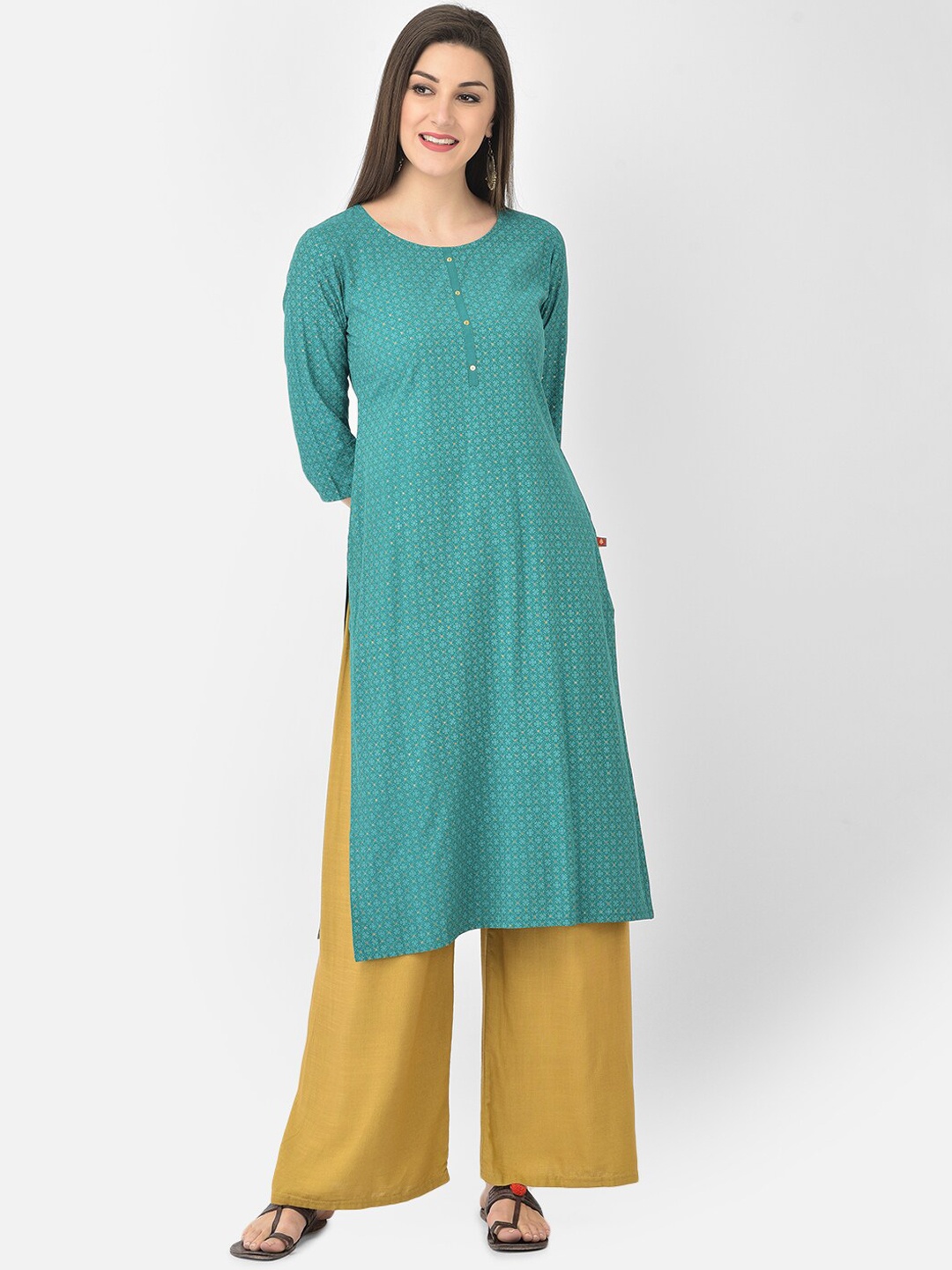 

Span Women Green Printed Kurta