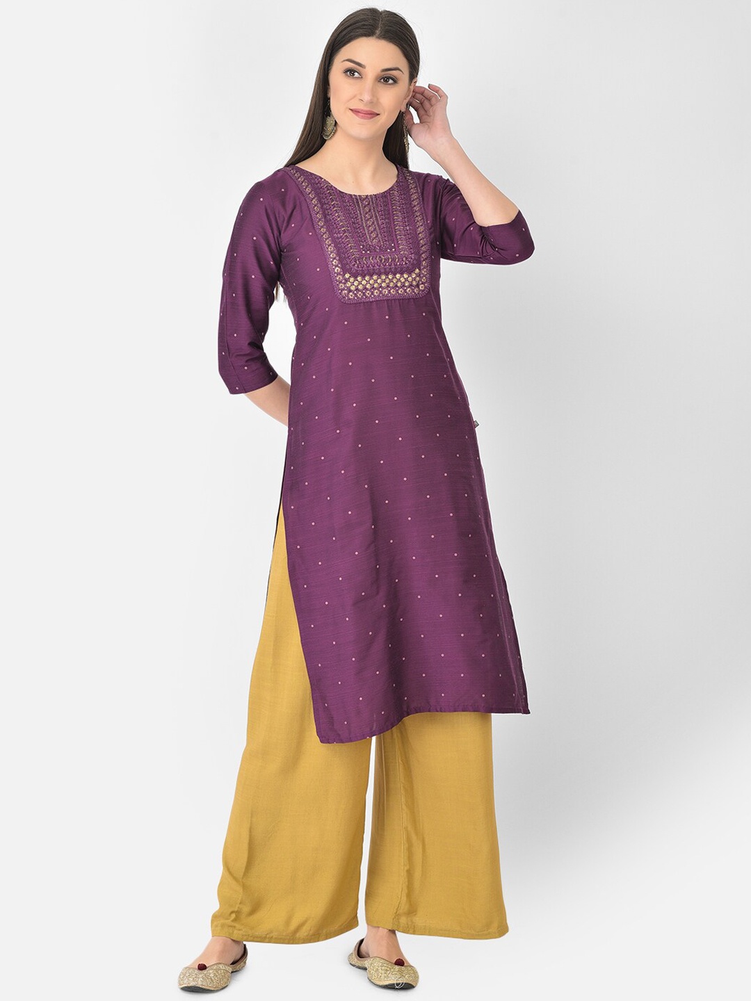 

Span Women Purple Ethnic Motifs Thread Work Kurta