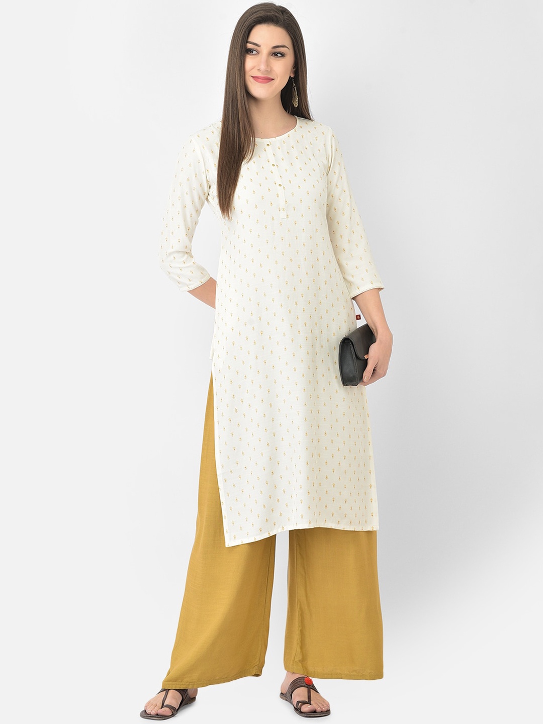 

Span Women White Printed Straight Kurta
