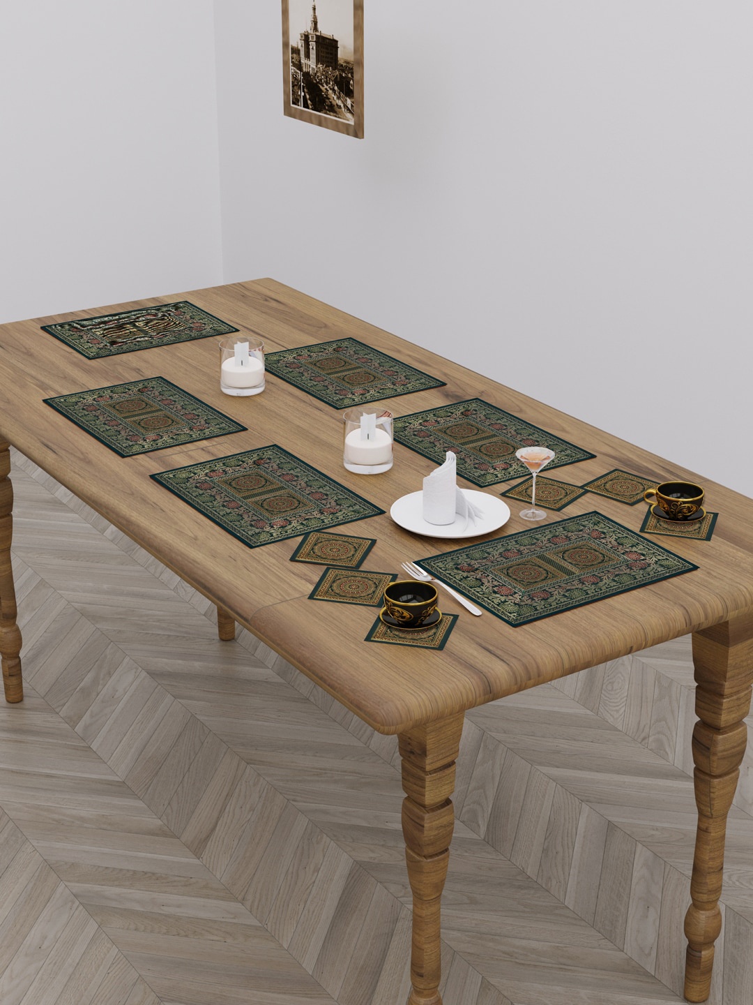 

Gulaab Jaipur Green Woven Design Table Placemats & Coarset Set-12 Pieces