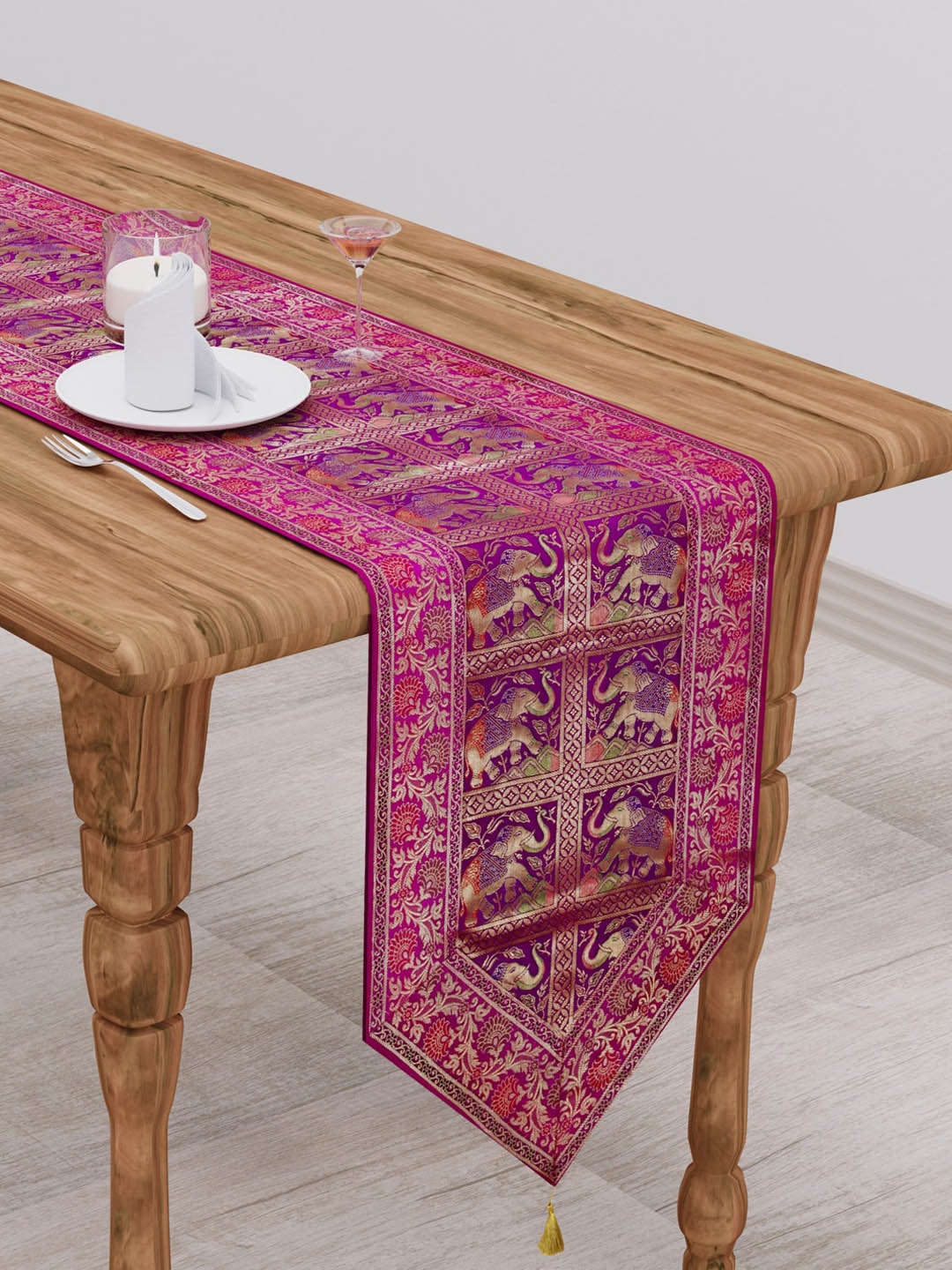 

Gulaab Jaipur Pink & Gold Ethnic Motifs Woven Design Table Runner