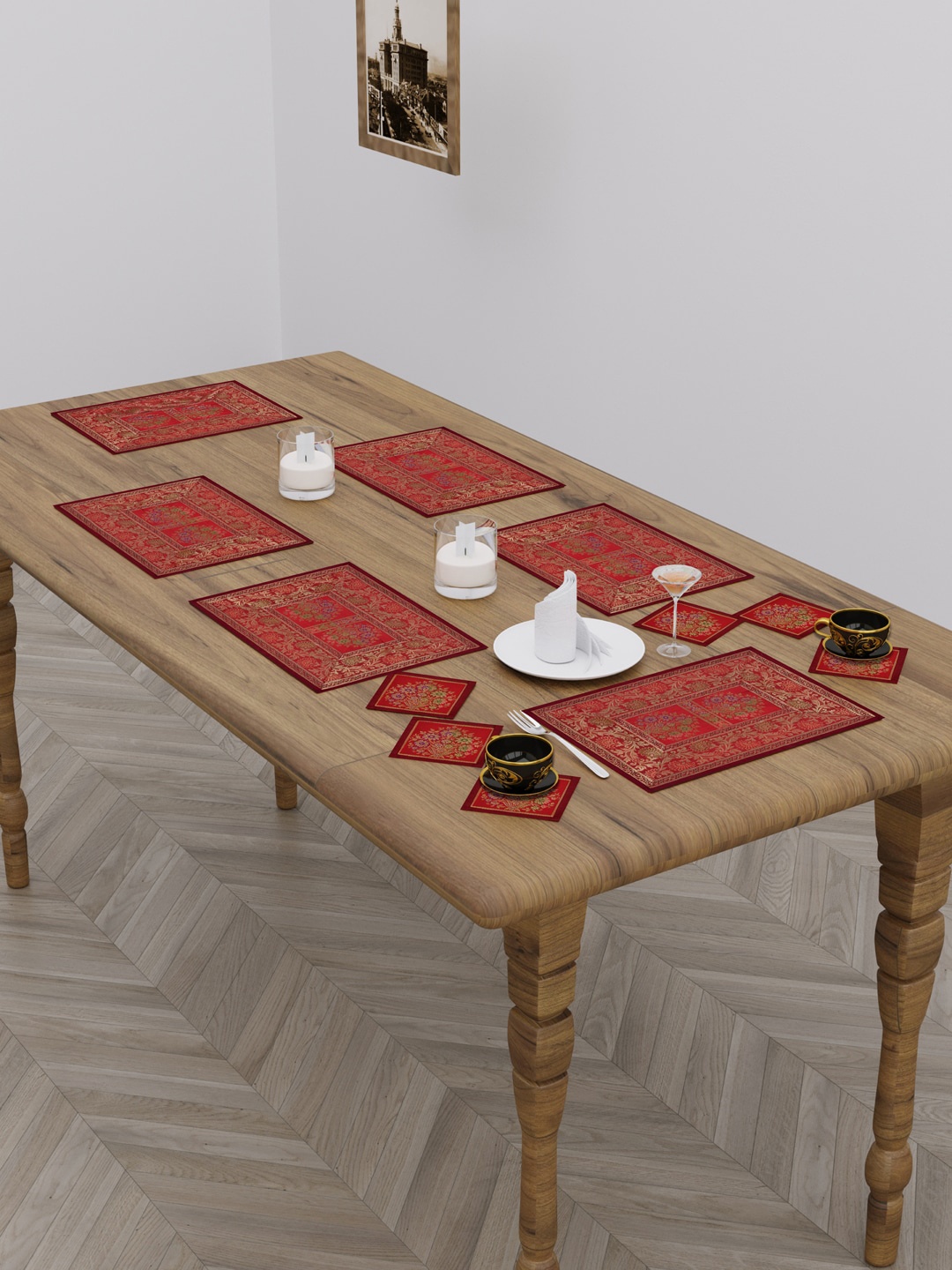 

Gulaab Jaipur Set Of 6 Red Ethnic Motifs Table Placements