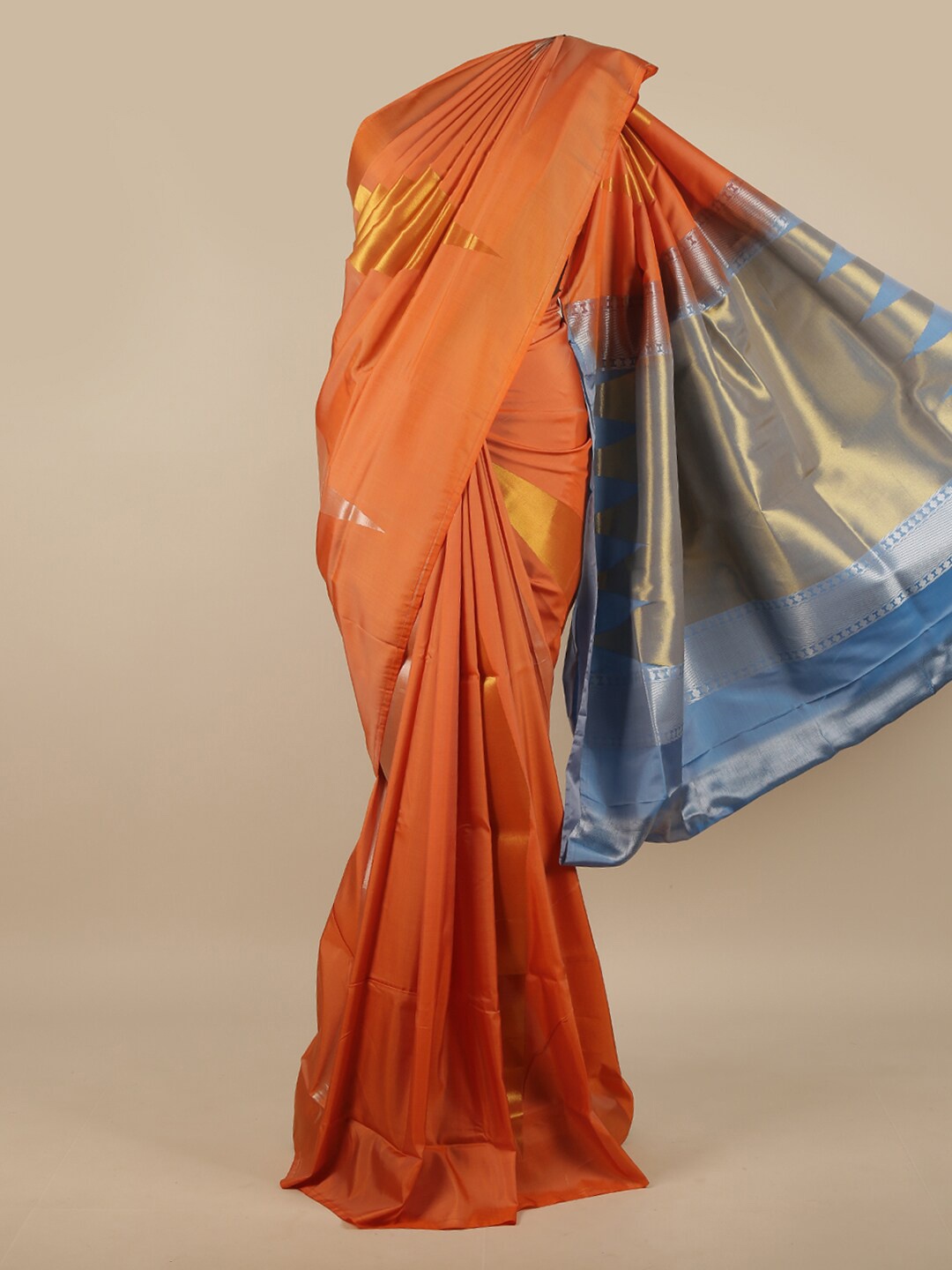 

Pothys Orange & Blue Woven Design Zari Art Silk Saree