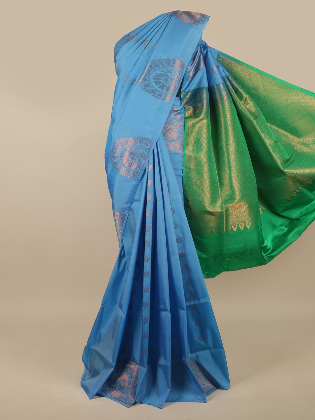 

Pothys Blue & Green Ethnic Motifs Art Silk Saree
