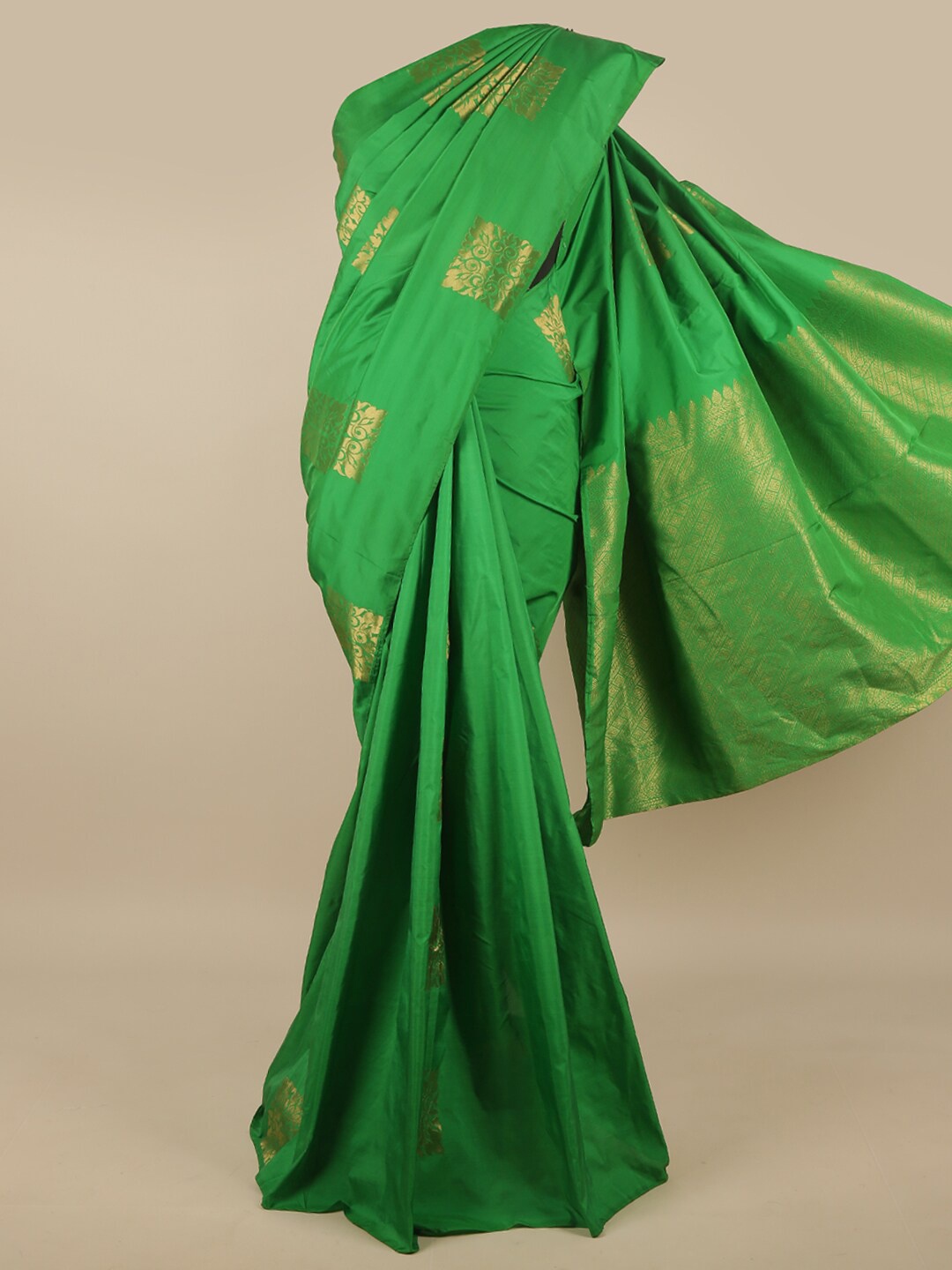 

Pothys Green & Gold-Toned Woven Design Zari Art Silk Saree