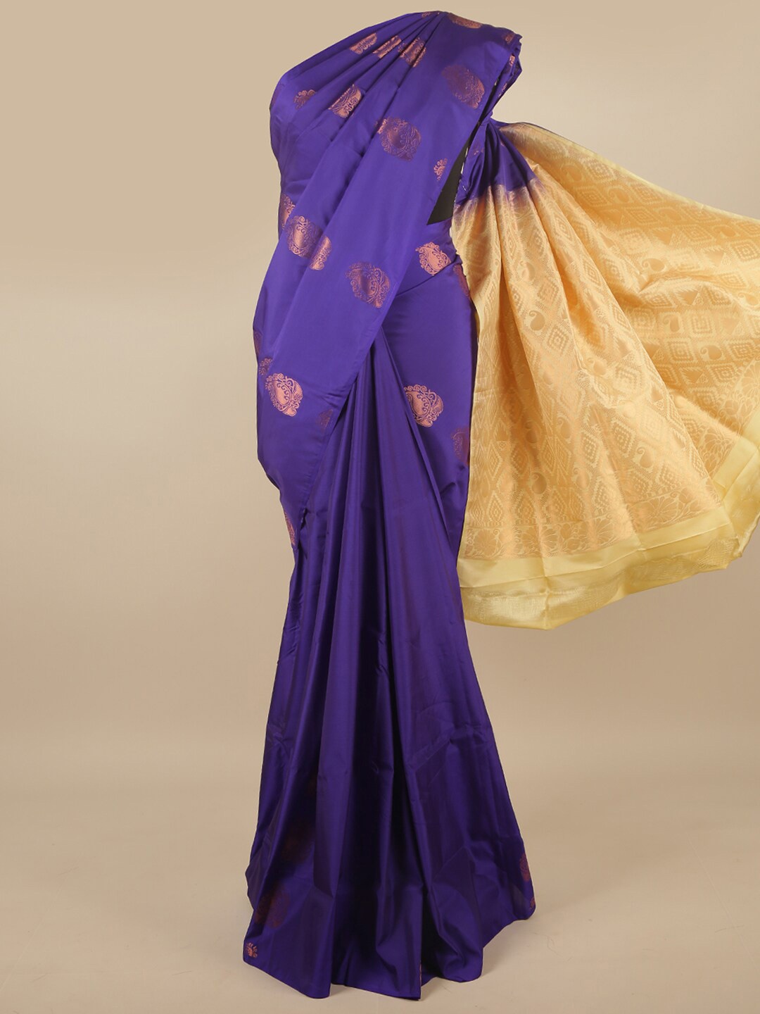 

Pothys Blue & Copper-Toned Paisley Zari Art Silk Saree