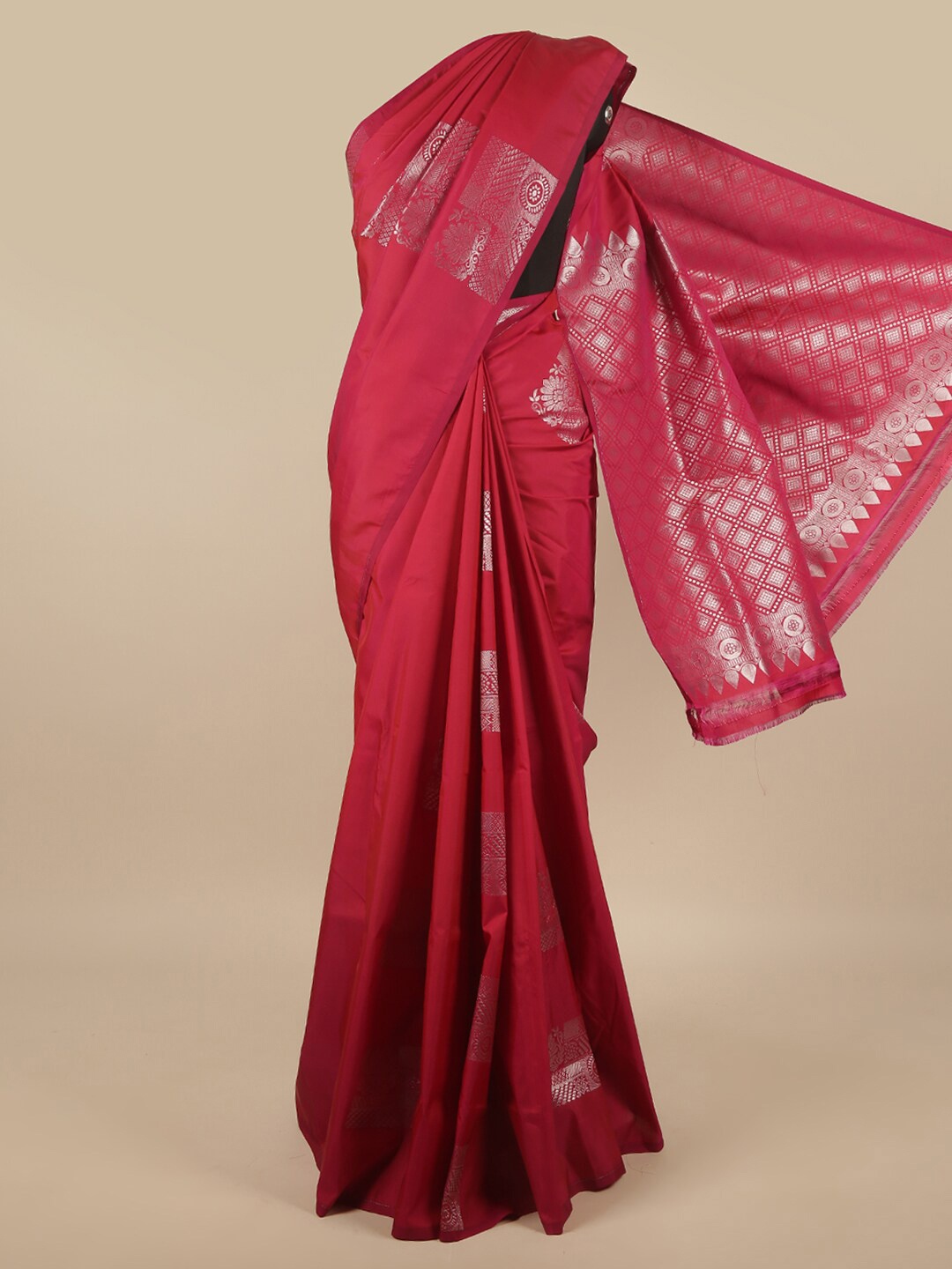 

Pothys Magenta & Silver-Toned Ethnic Motifs Zari Art Silk Saree