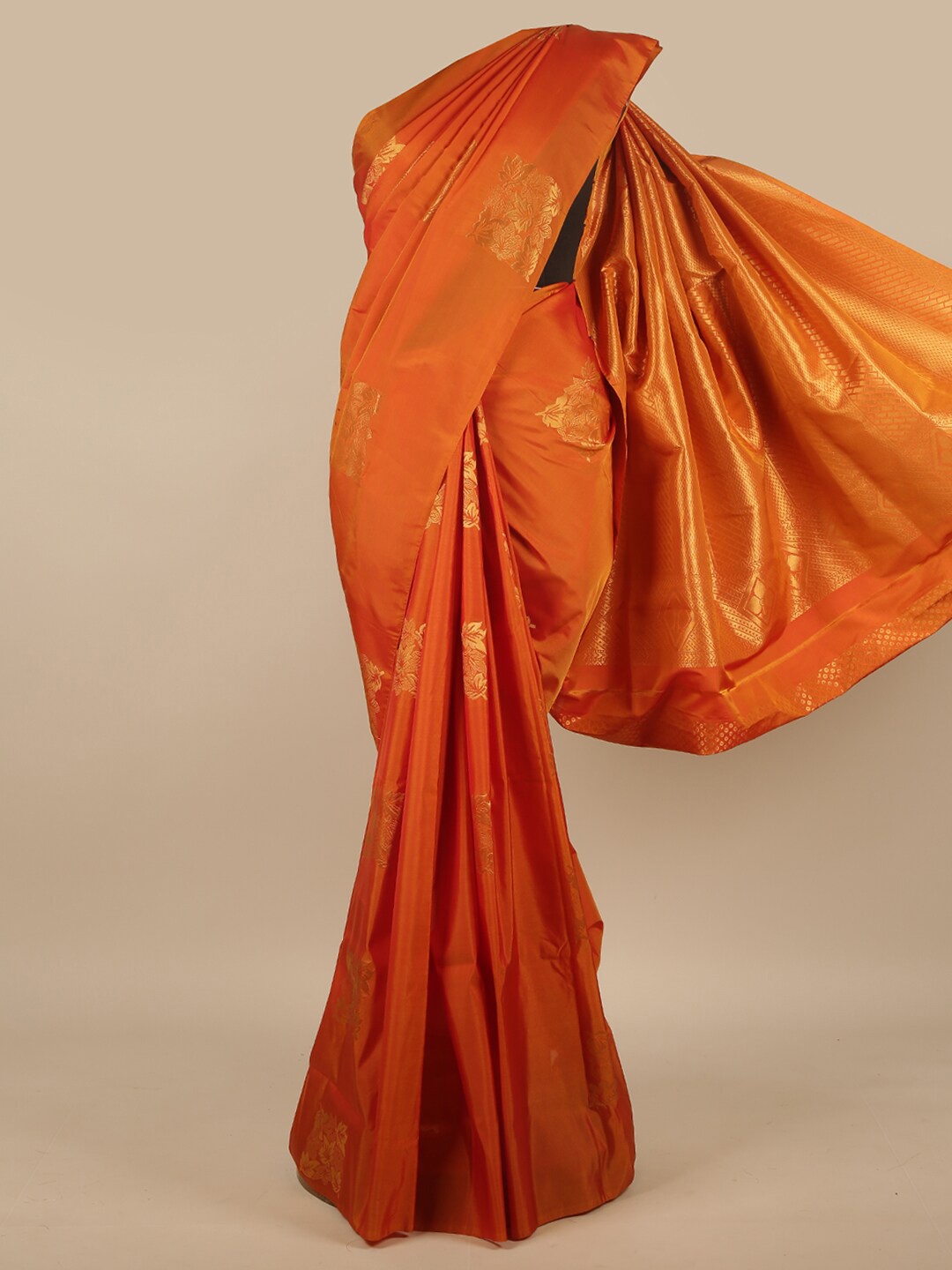 

Pothys Orange & Gold-Toned Woven Design Zari Art Silk Saree