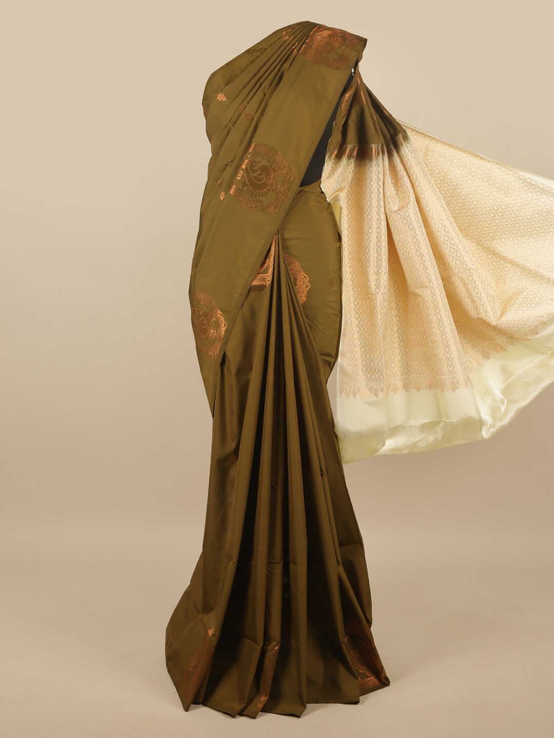 

Pothys Green & Off White Ethnic Motifs Zari Art Silk Saree