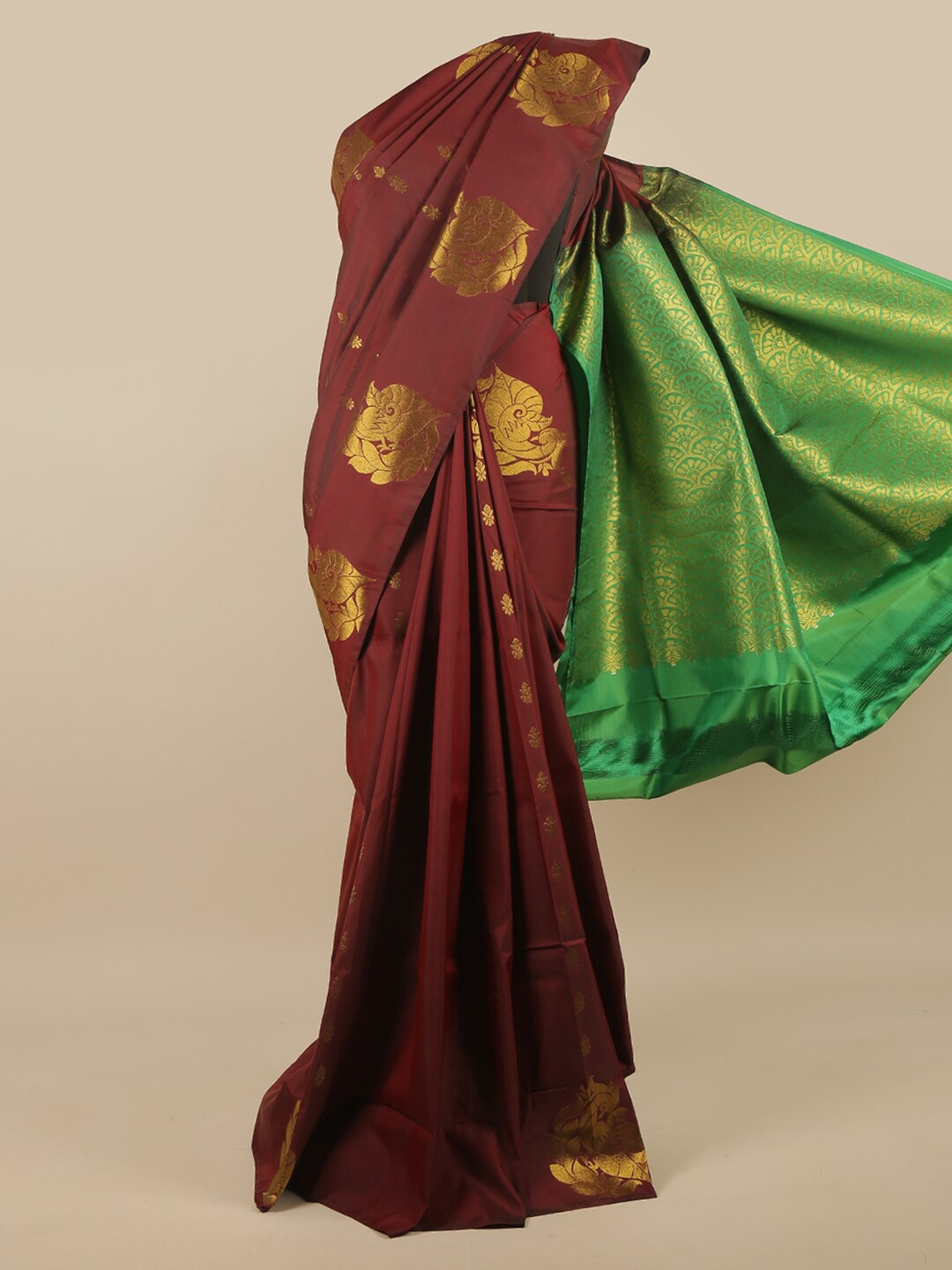 

Pothys Brown & Gold-Toned Ethnic Motifs Zari Art Silk Saree