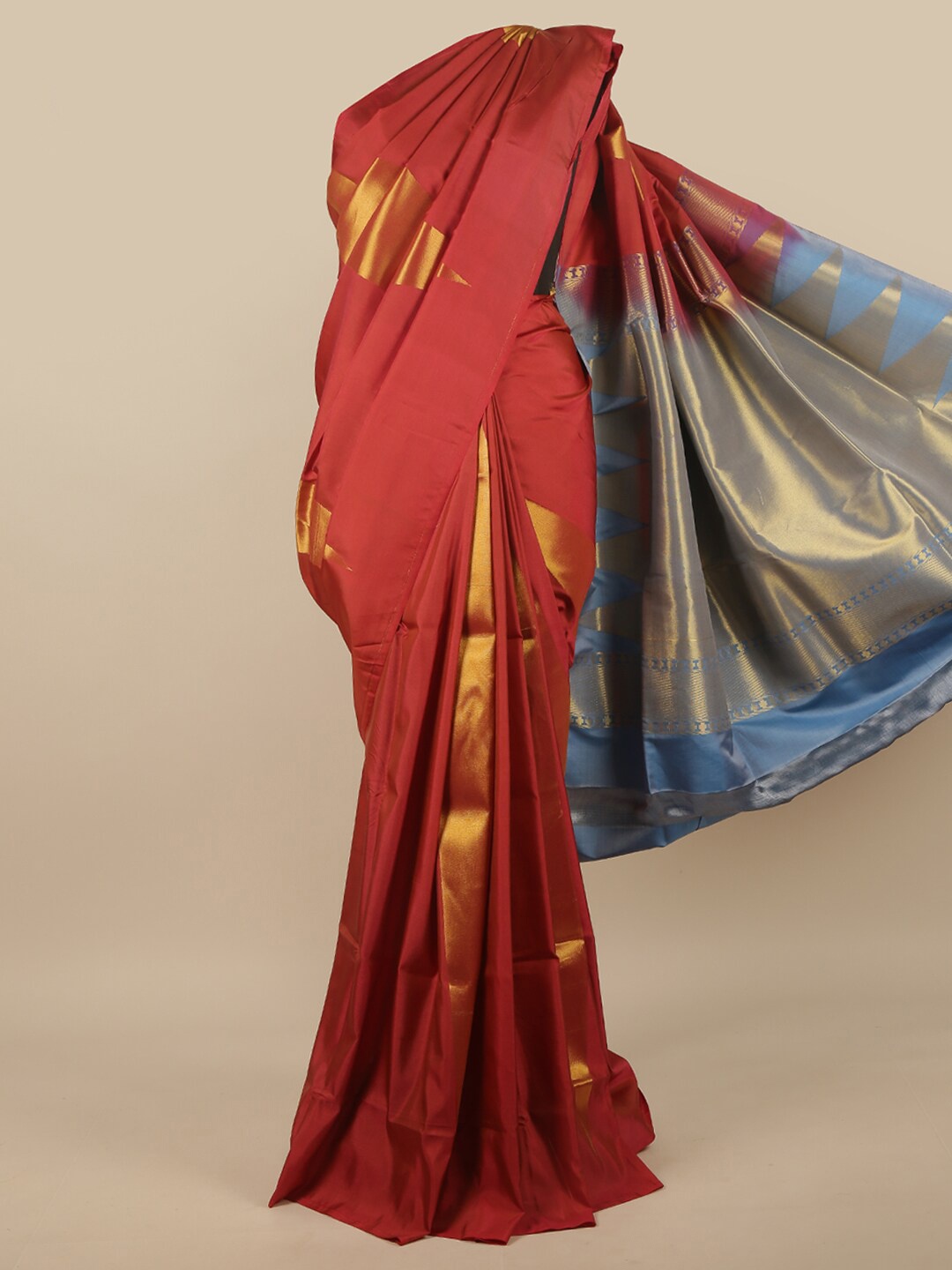 

Pothys Rust & Blue Woven Design Zari Art Silk Saree