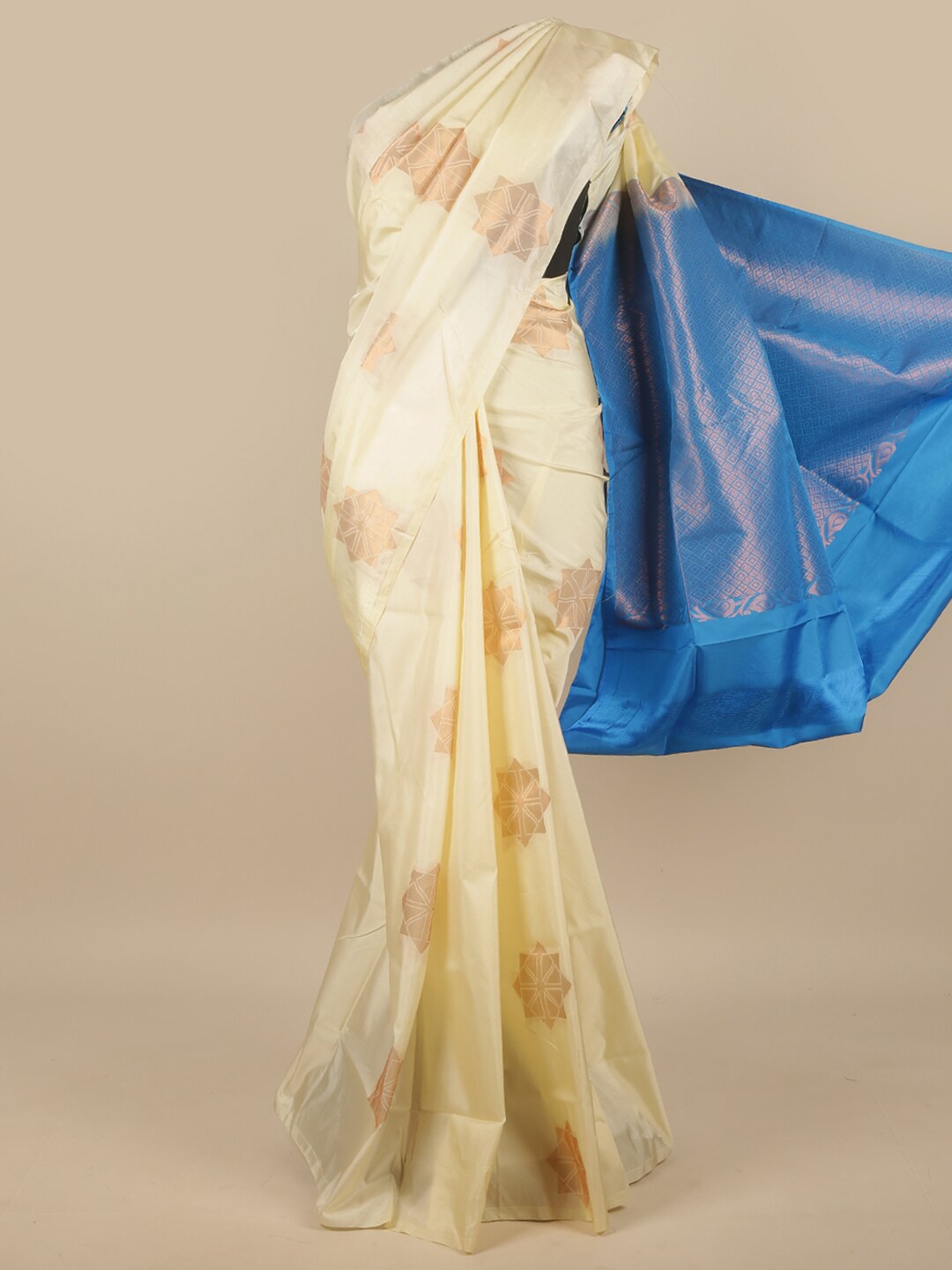 

Pothys Cream-Coloured & Blue Ethnic Motifs Zari Art Silk Saree