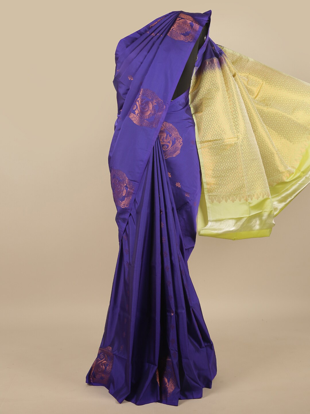 

Pothys Blue & Copper-Toned Ethnic Motifs Art Silk Saree