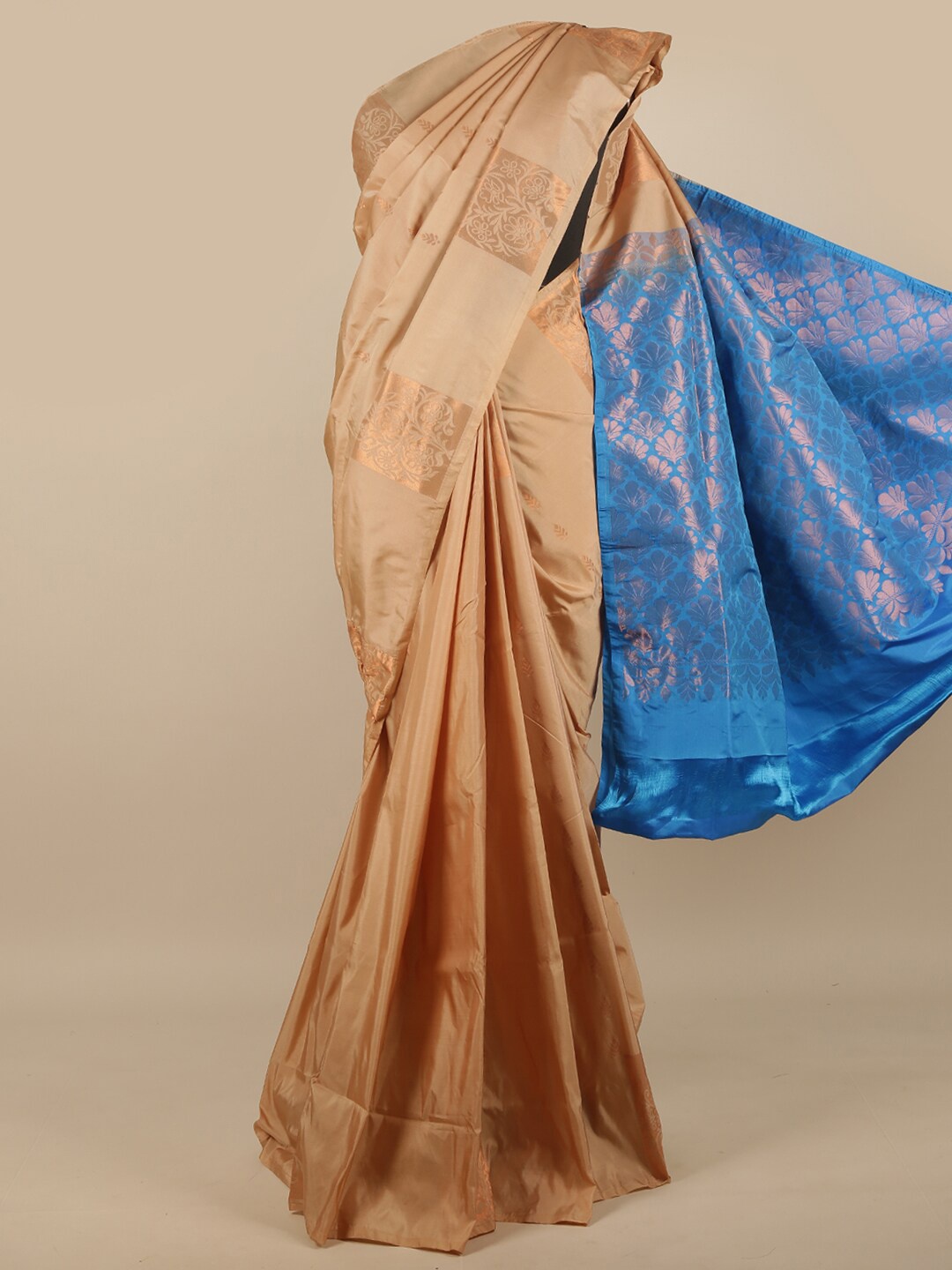 

Pothys Peach-Coloured & Blue Ethnic Motifs Zari Art Silk Saree