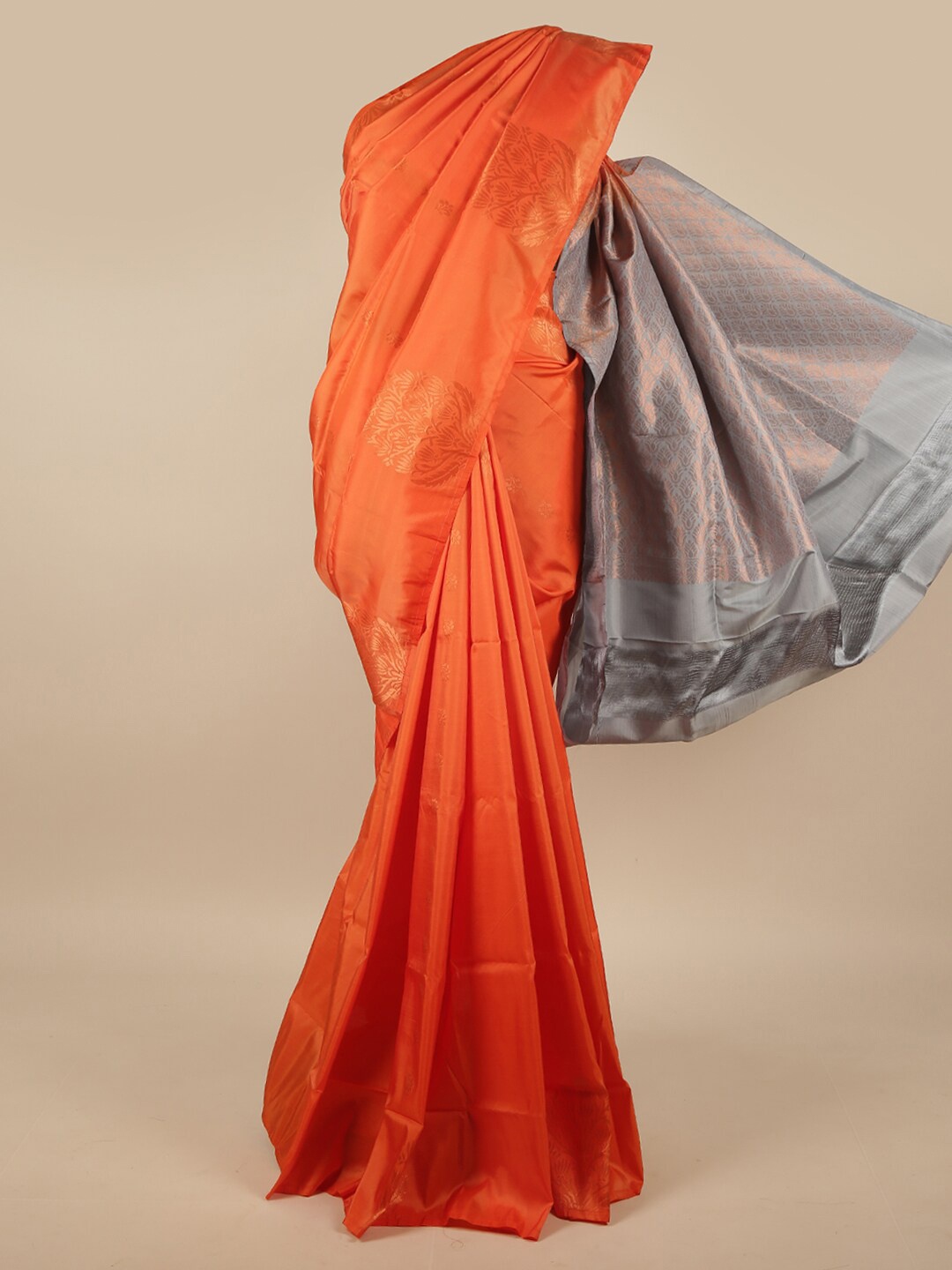

Pothys Orange & Grey Ethnic Motifs Zari Art Silk Saree