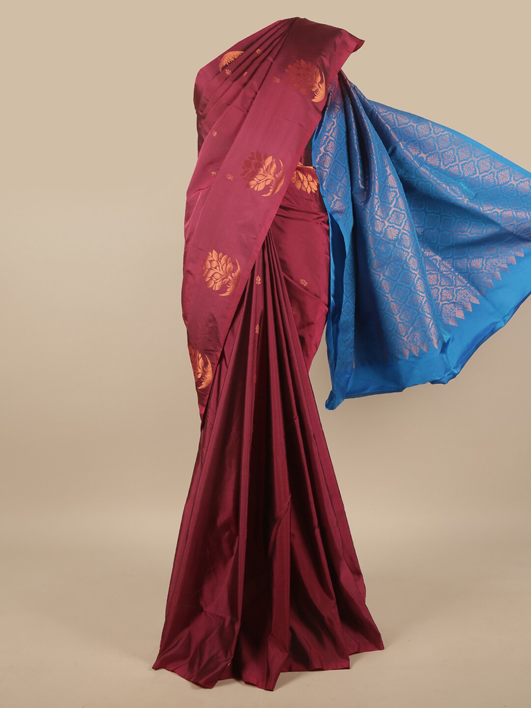 

Pothys Purple & Blue Floral Zari Art Silk Saree