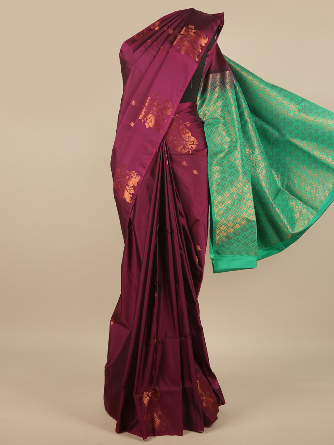 

Pothys Purple & Green Ethnic Motifs Zari Art Silk Saree