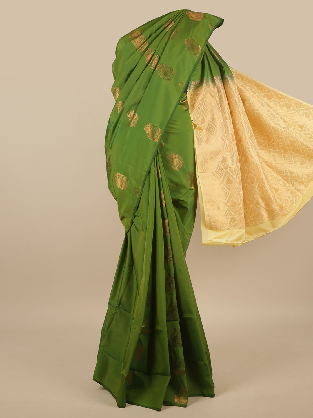 

Pothys Green & Cream-Coloured Ethnic Motifs Zari Art Silk Saree