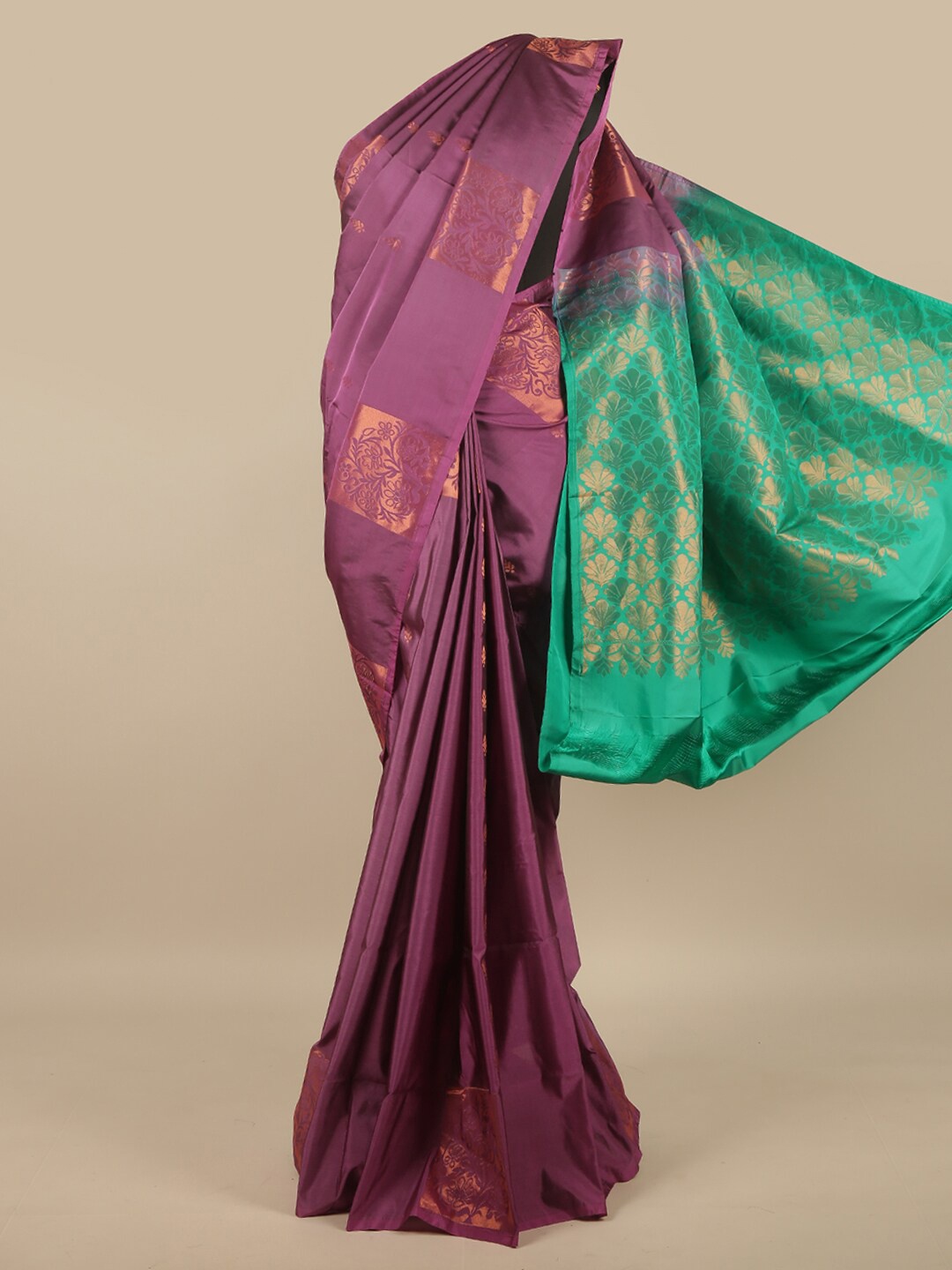

Pothys Purple & Copper-Toned Floral Zari Art Silk Saree