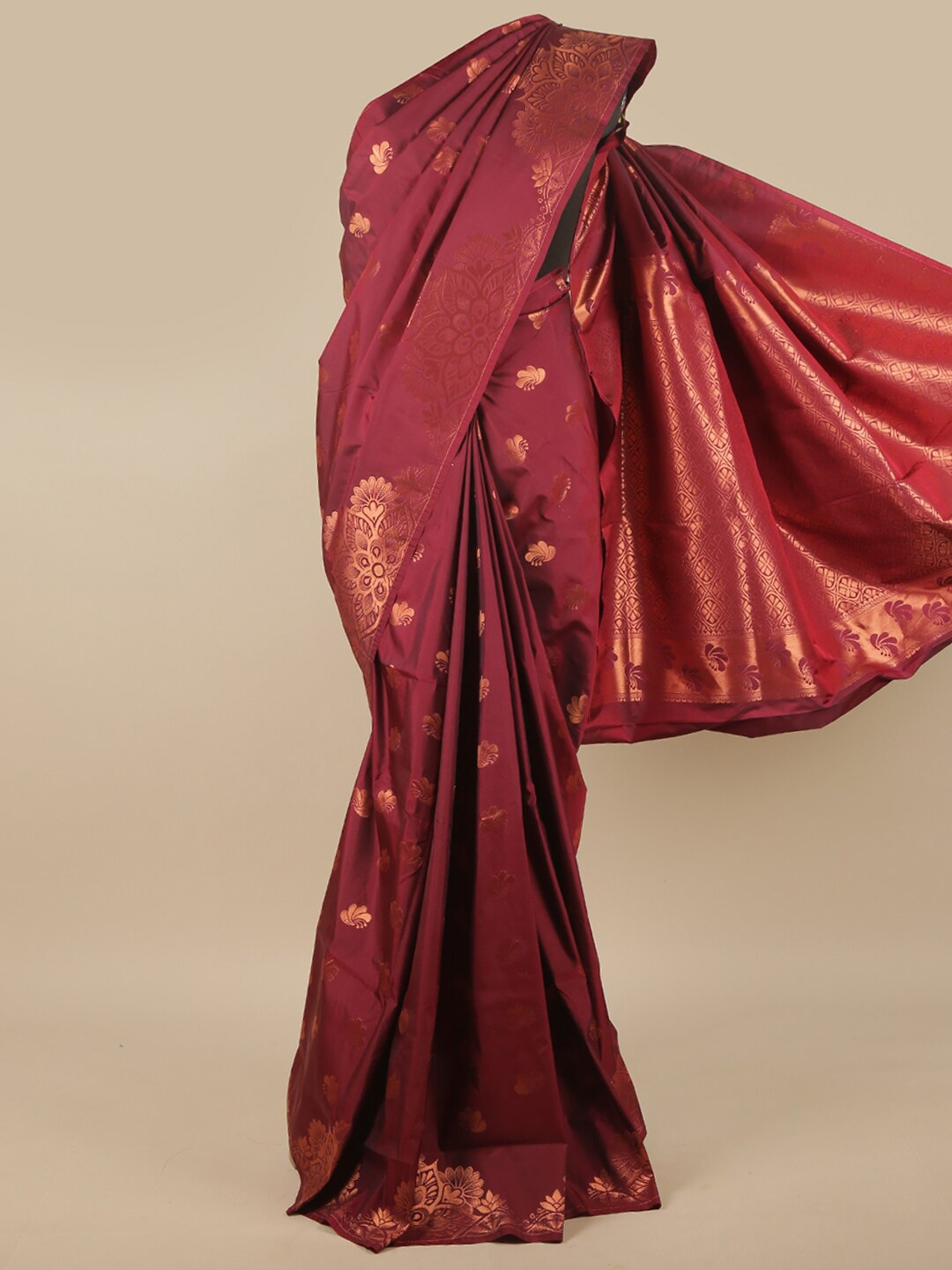 

Pothys Maroon & Copper-Toned Floral Zari Art Silk Saree