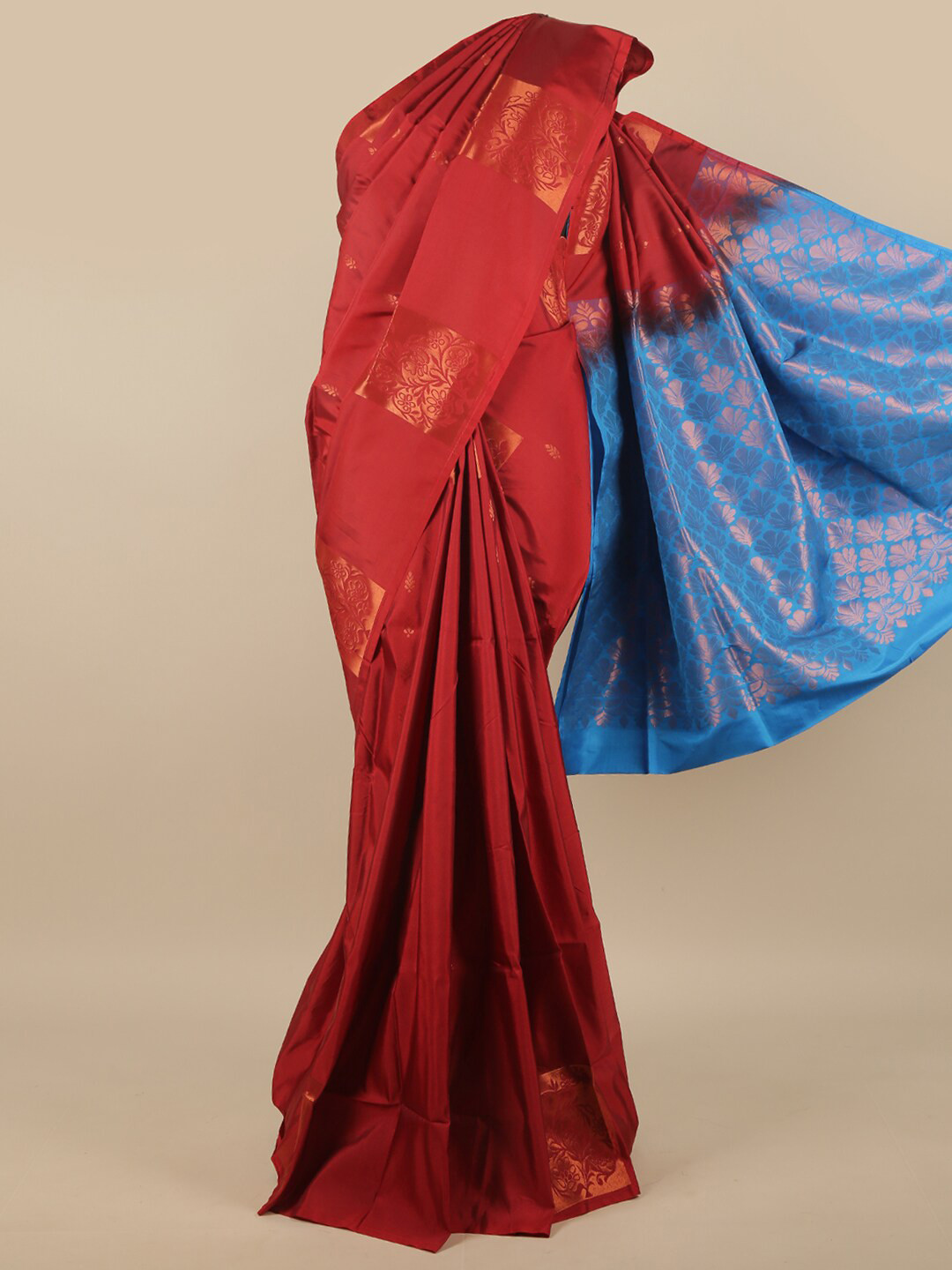 

Pothys Maroon & Blue Ethnic Motifs Zari Art Silk Saree