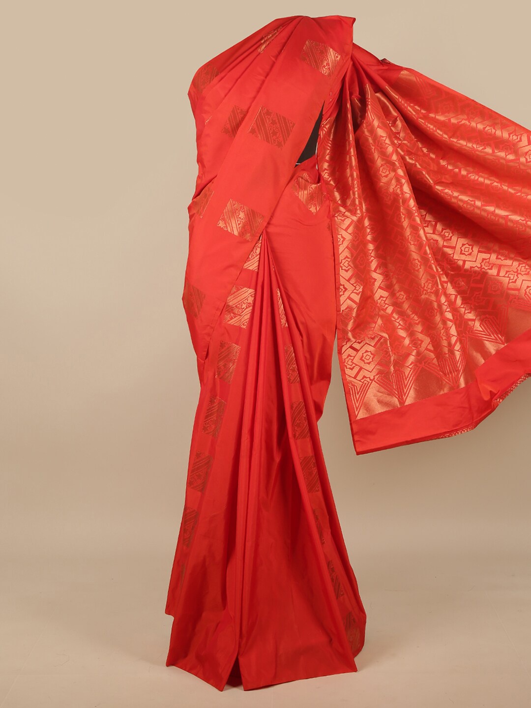 

Pothys Red & Copper-Toned Ethnic Motifs Zari Art Silk Saree