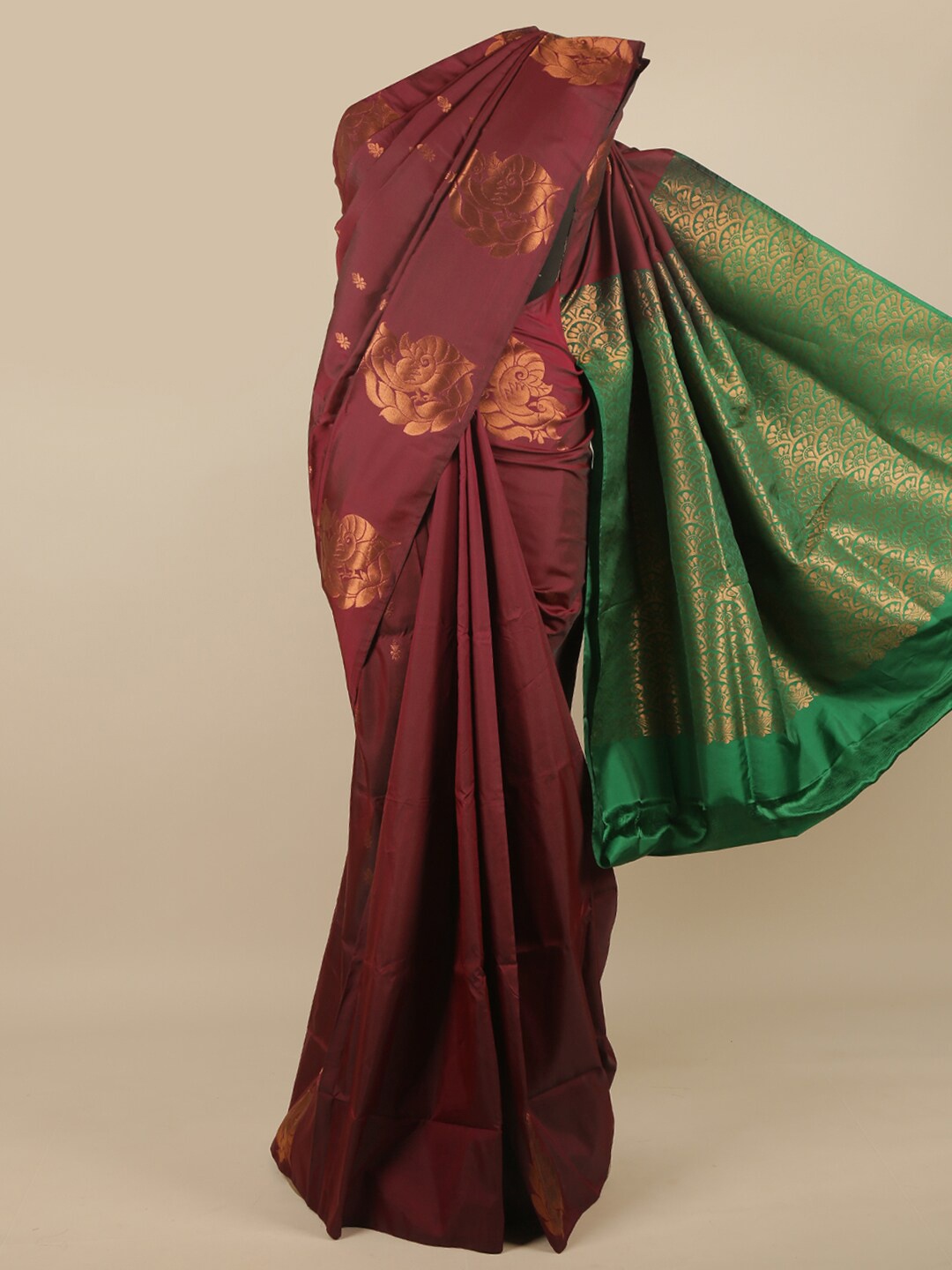 

Pothys Brown & Green Ethnic Motifs Zari Art Silk Saree