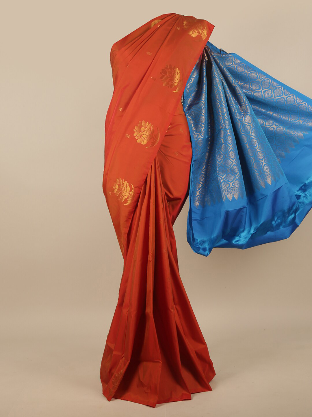 

Pothys Rust & Gold-Toned Floral Zari Art Silk Saree