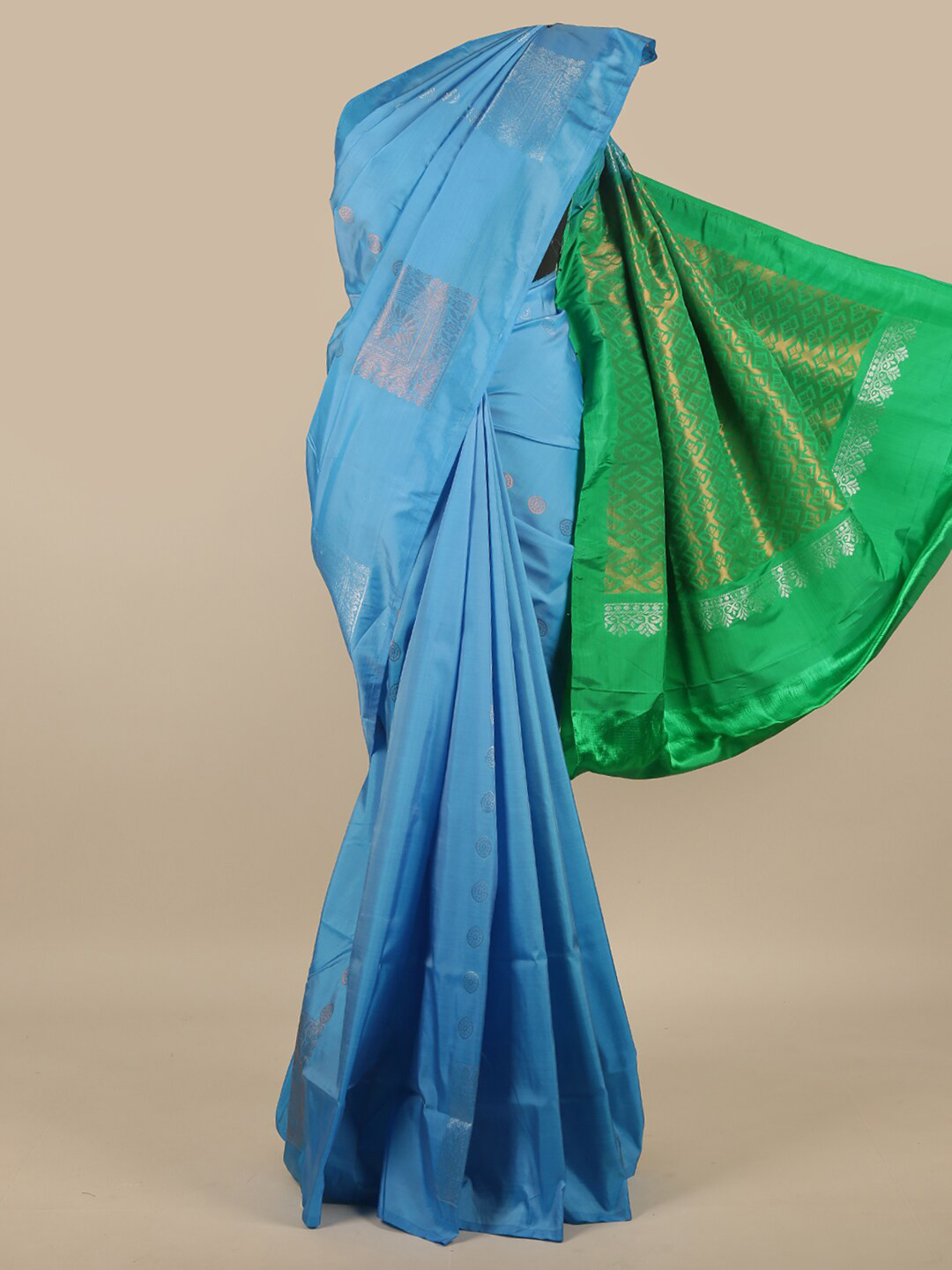

Pothys Blue & Green Ethnic Motifs Zari Art Silk Saree