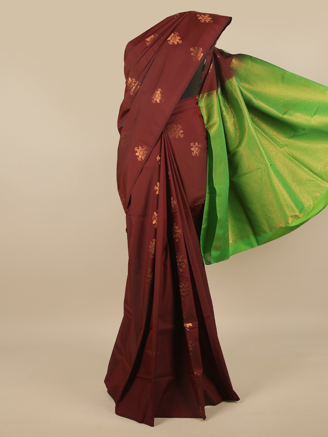 

Pothys Brown & Green Ethnic Motifs Zari Art Silk Saree