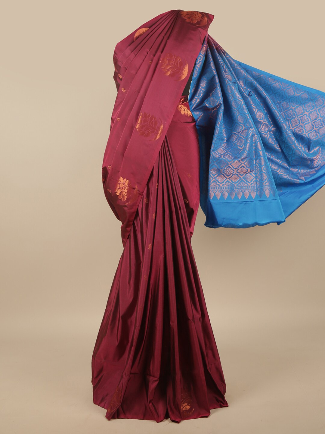 

Pothys Purple & Copper-Toned Floral Zari Art Silk Saree